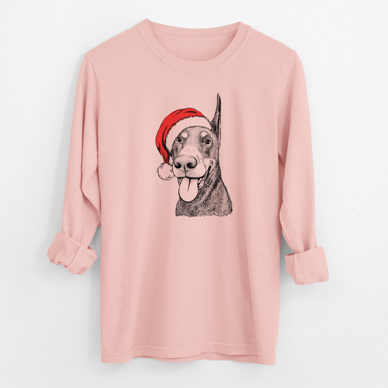 Santa Happy Sunny the Doberman Pinscher - Men's Heavyweight 100% Cotton Long Sleeve