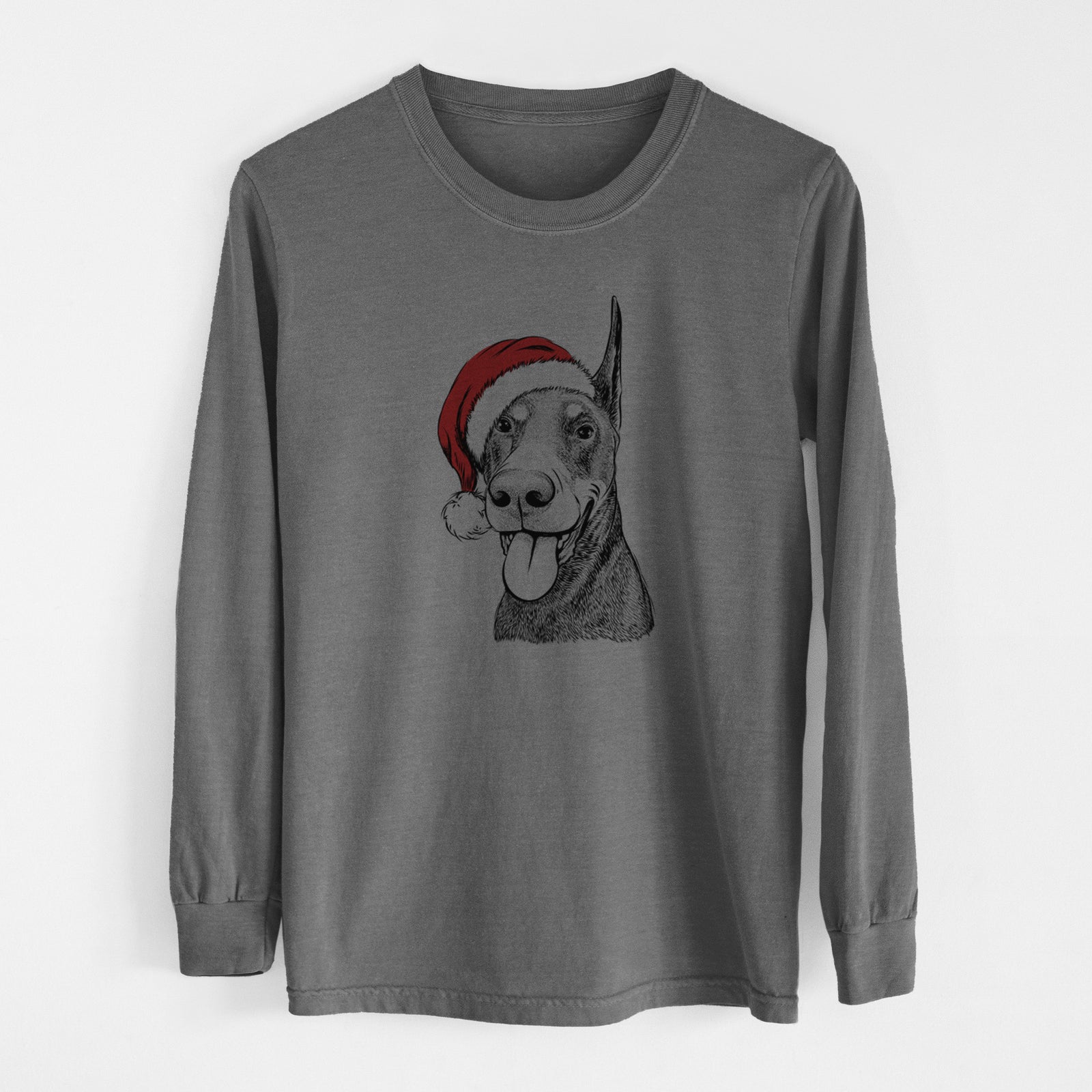 Santa Happy Sunny the Doberman Pinscher - Men's Heavyweight 100% Cotton Long Sleeve