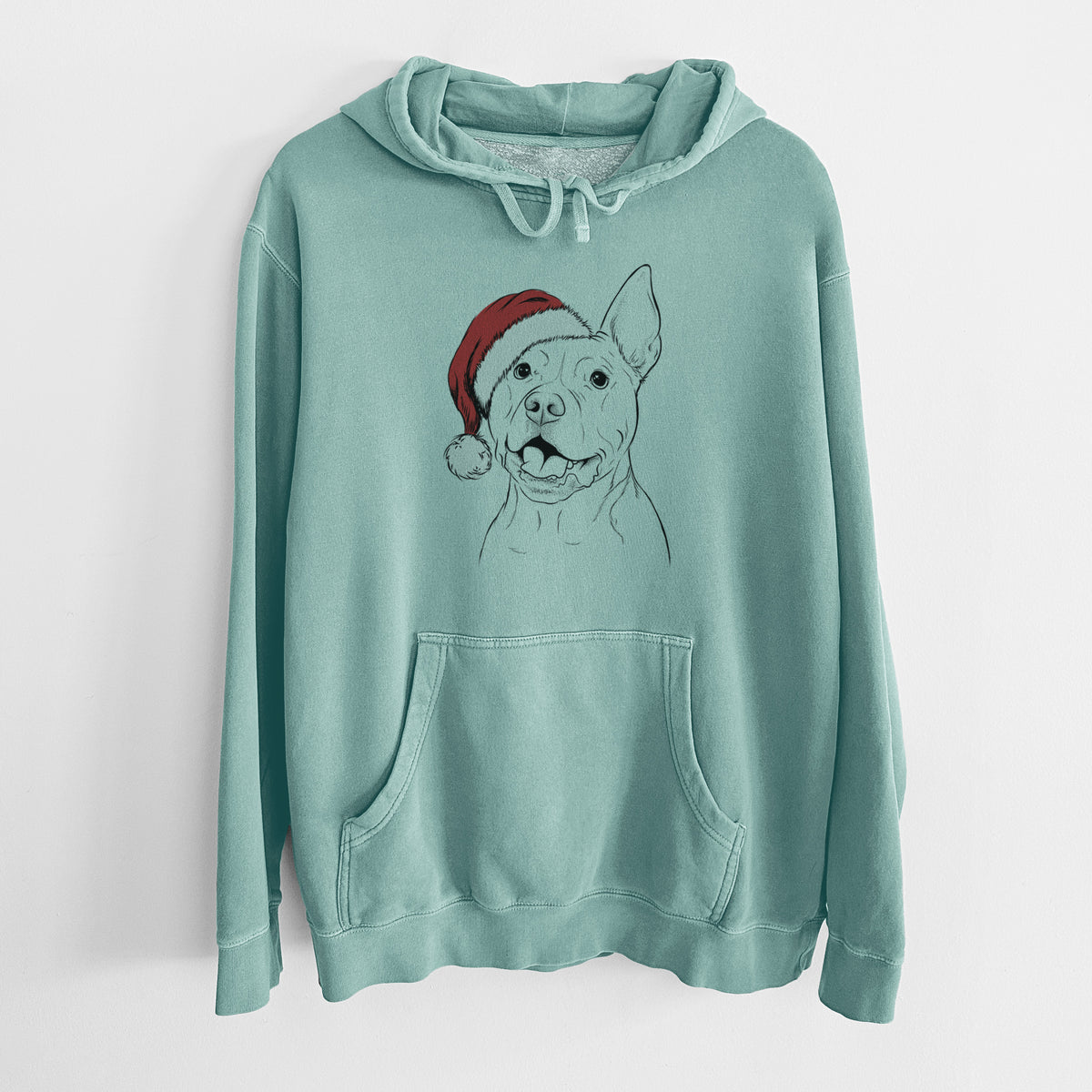 Santa Hat Harley the Pitbull - Unisex Pigment Dyed Hoodie