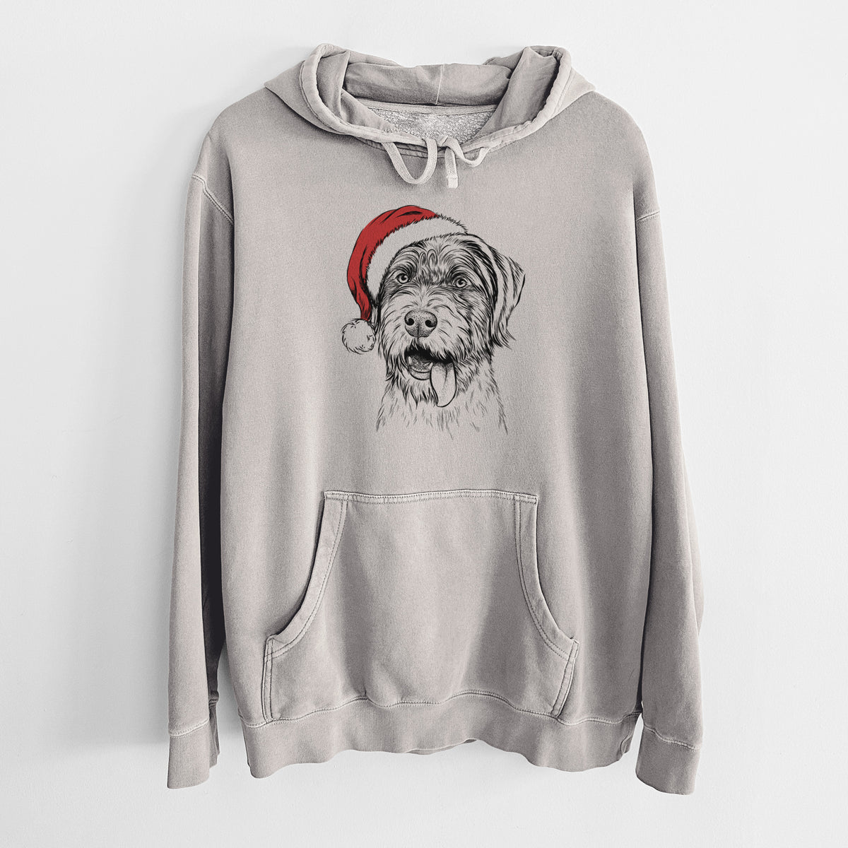 Santa Hat Hazel the German Wirehaired Pointer Mix - Unisex Pigment Dyed Hoodie