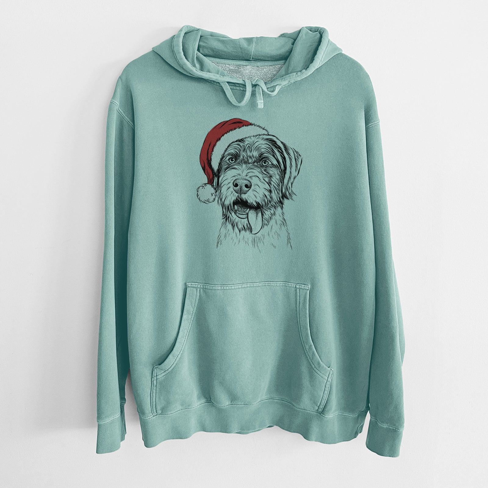 Santa Hat Hazel the German Wirehaired Pointer Mix - Unisex Pigment Dyed Hoodie