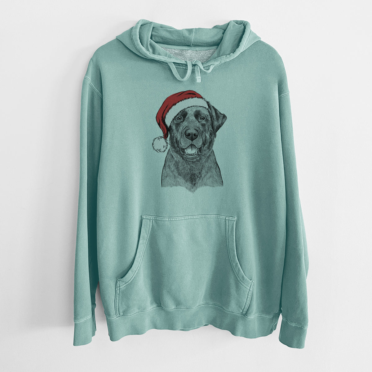 Santa Hat Heath the Black Lab - Unisex Pigment Dyed Hoodie