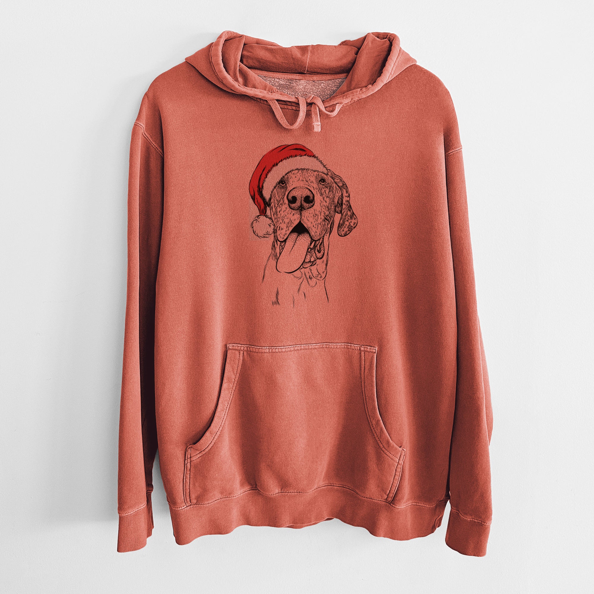 Santa Hat Hennessey the Great Dane - Unisex Pigment Dyed Hoodie