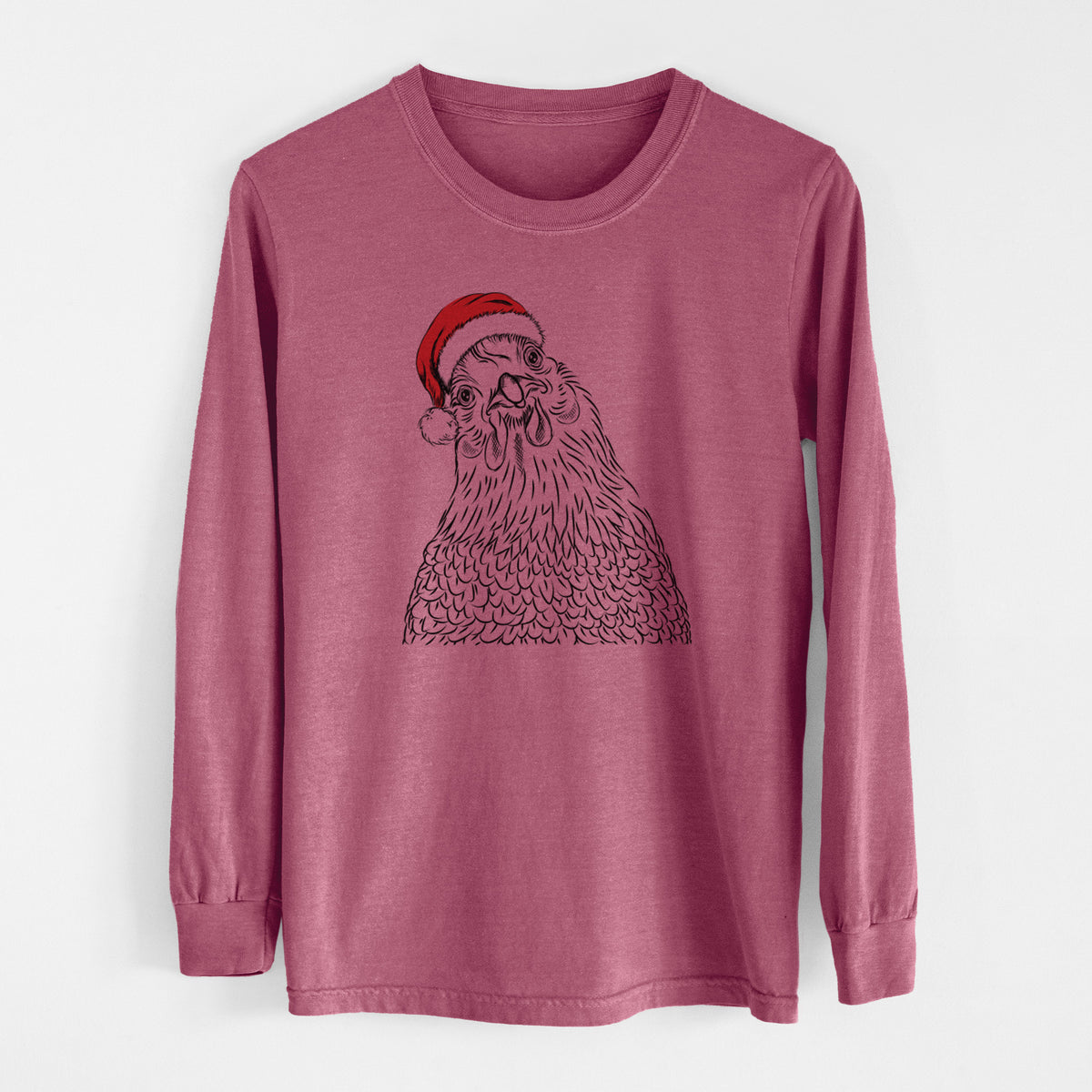 Santa Henrietta the Chicken - Men&#39;s Heavyweight 100% Cotton Long Sleeve