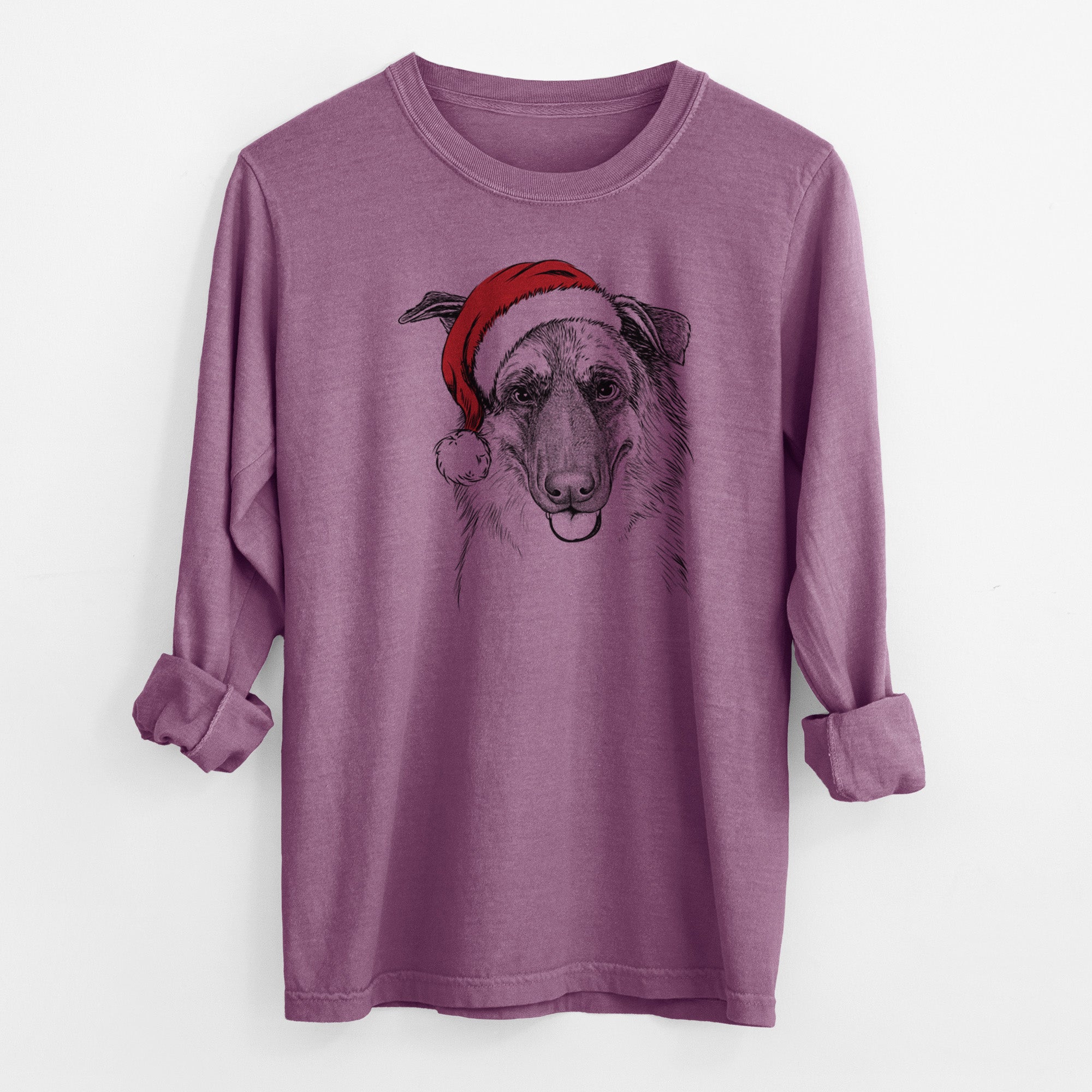 Santa Henry the German Shepherd - Men's Heavyweight 100% Cotton Long Sleeve