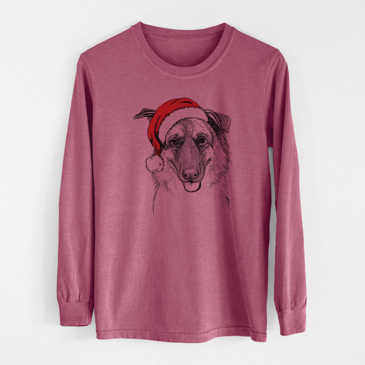 Santa Henry the German Shepherd - Men&#39;s Heavyweight 100% Cotton Long Sleeve