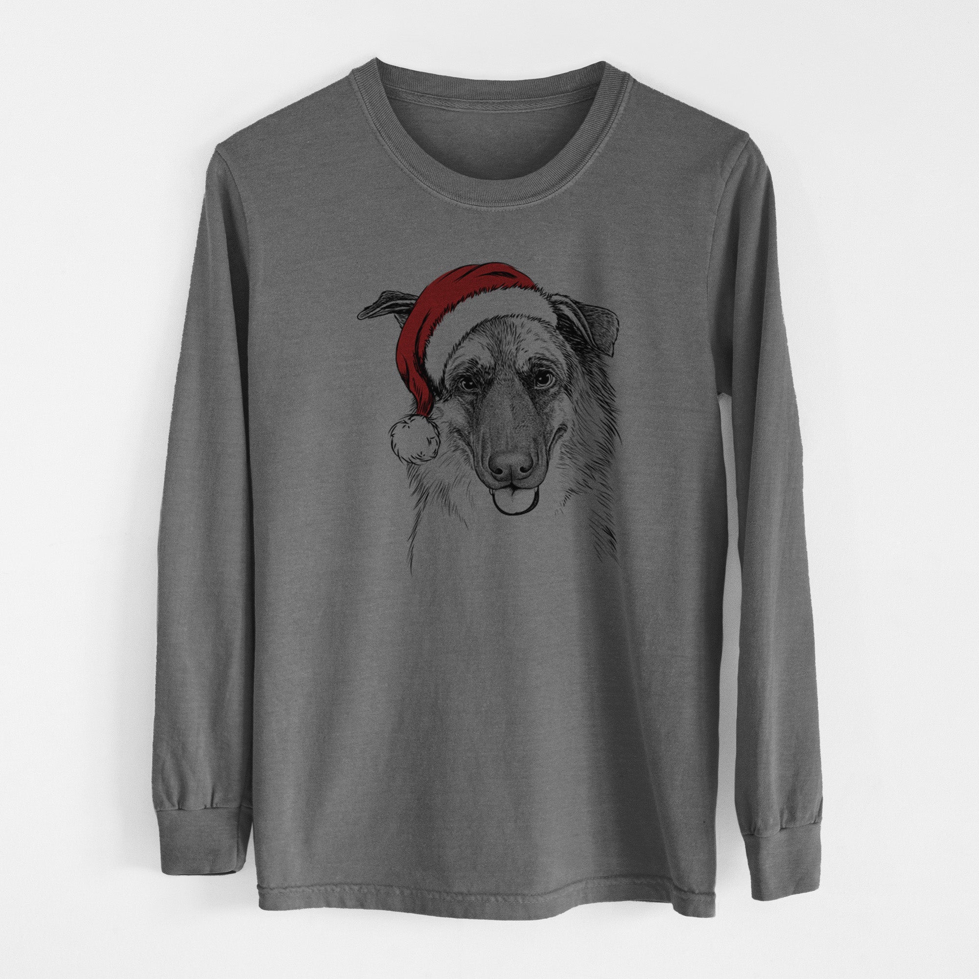 Santa Henry the German Shepherd - Men's Heavyweight 100% Cotton Long Sleeve