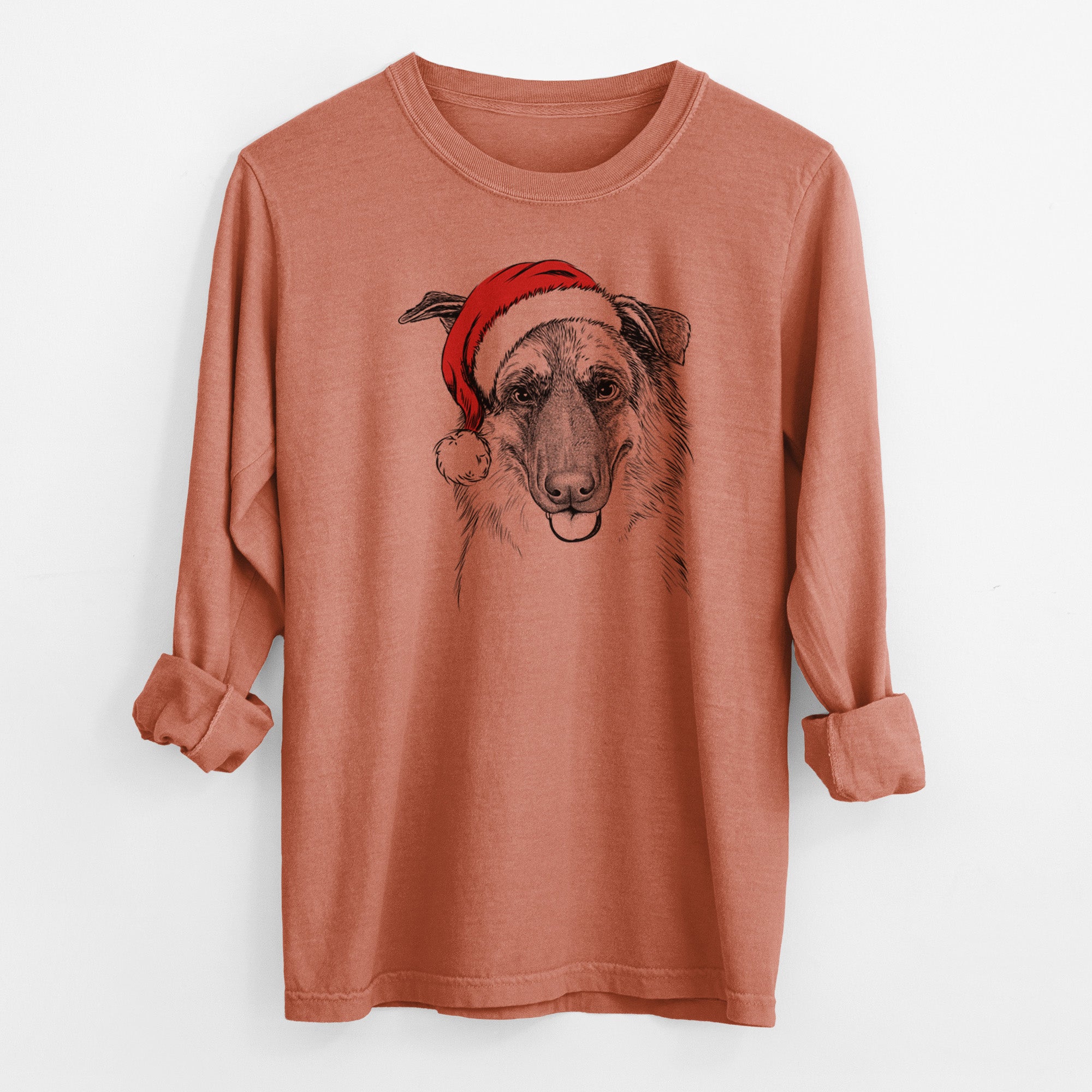 Santa Henry the German Shepherd - Men's Heavyweight 100% Cotton Long Sleeve