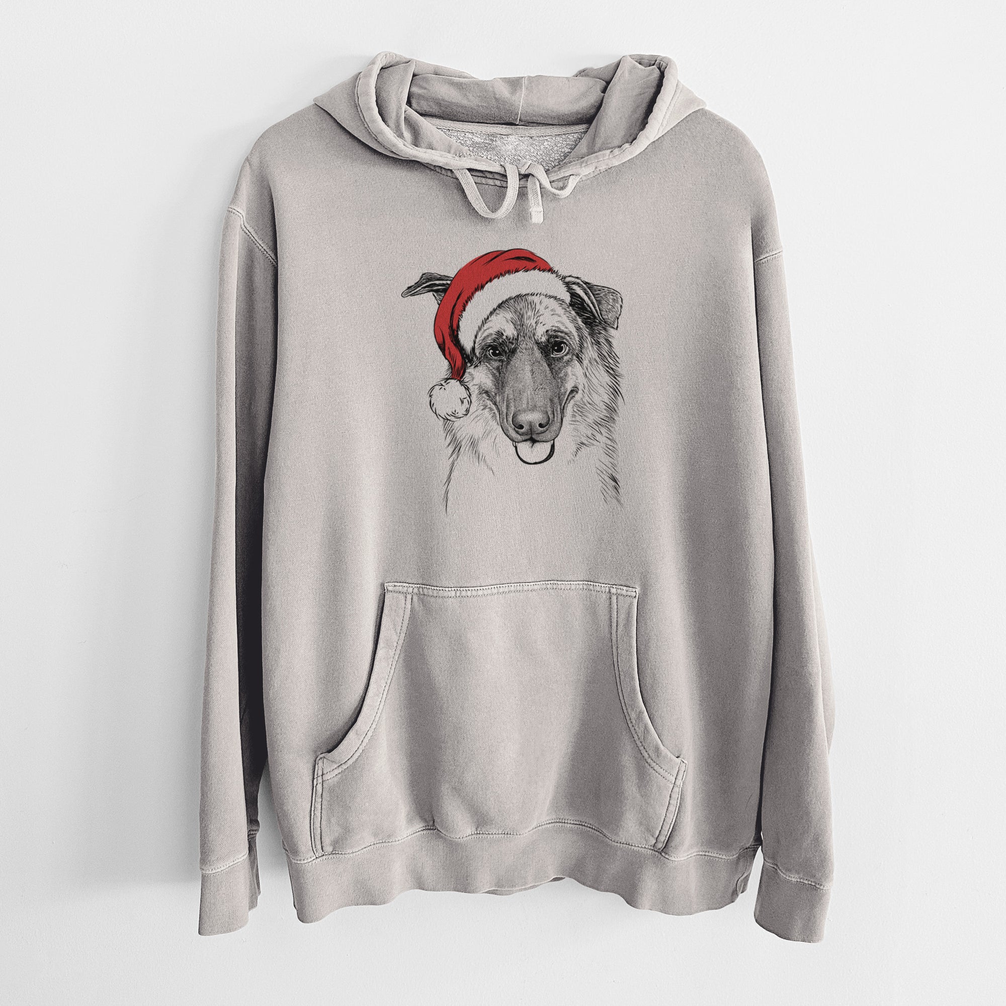 Santa Hat Henry the German Shepherd - Unisex Pigment Dyed Hoodie