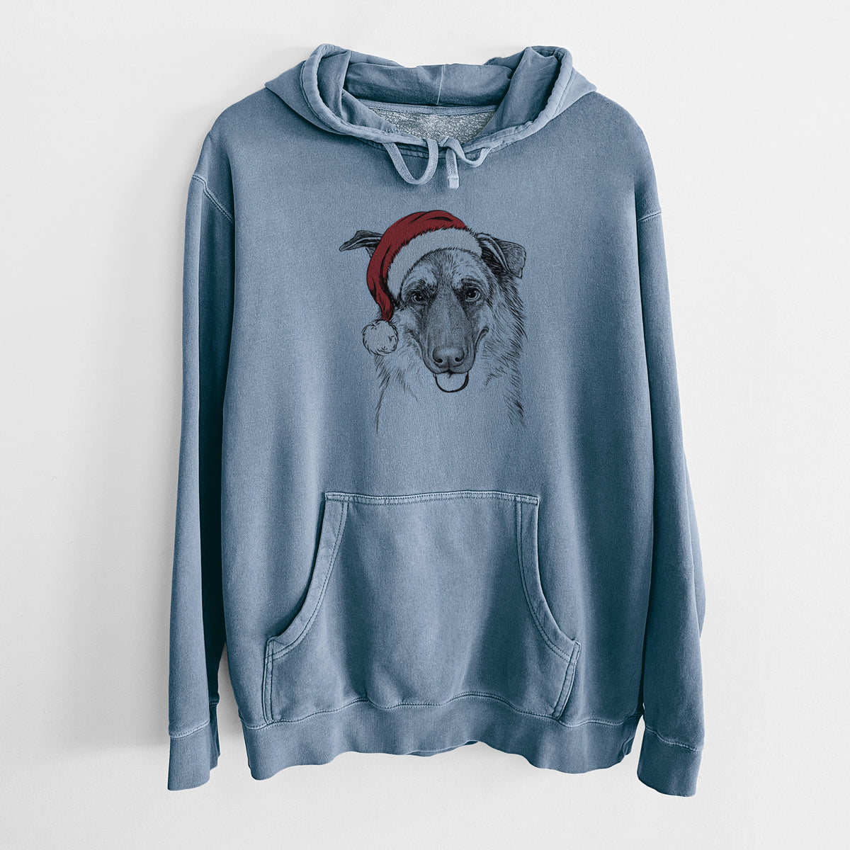Santa Hat Henry the German Shepherd - Unisex Pigment Dyed Hoodie