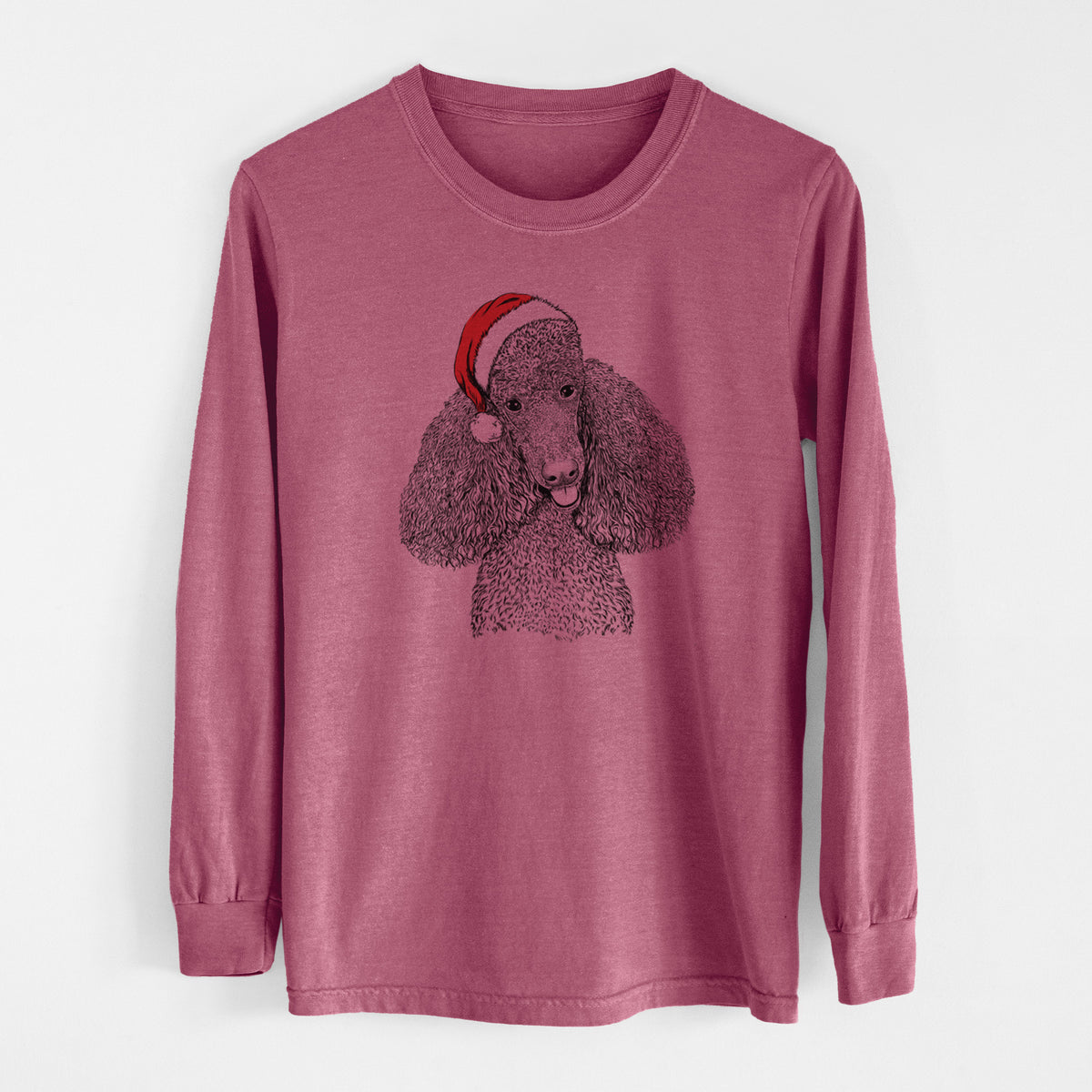 Santa Henry the Standard Poodle - Men&#39;s Heavyweight 100% Cotton Long Sleeve