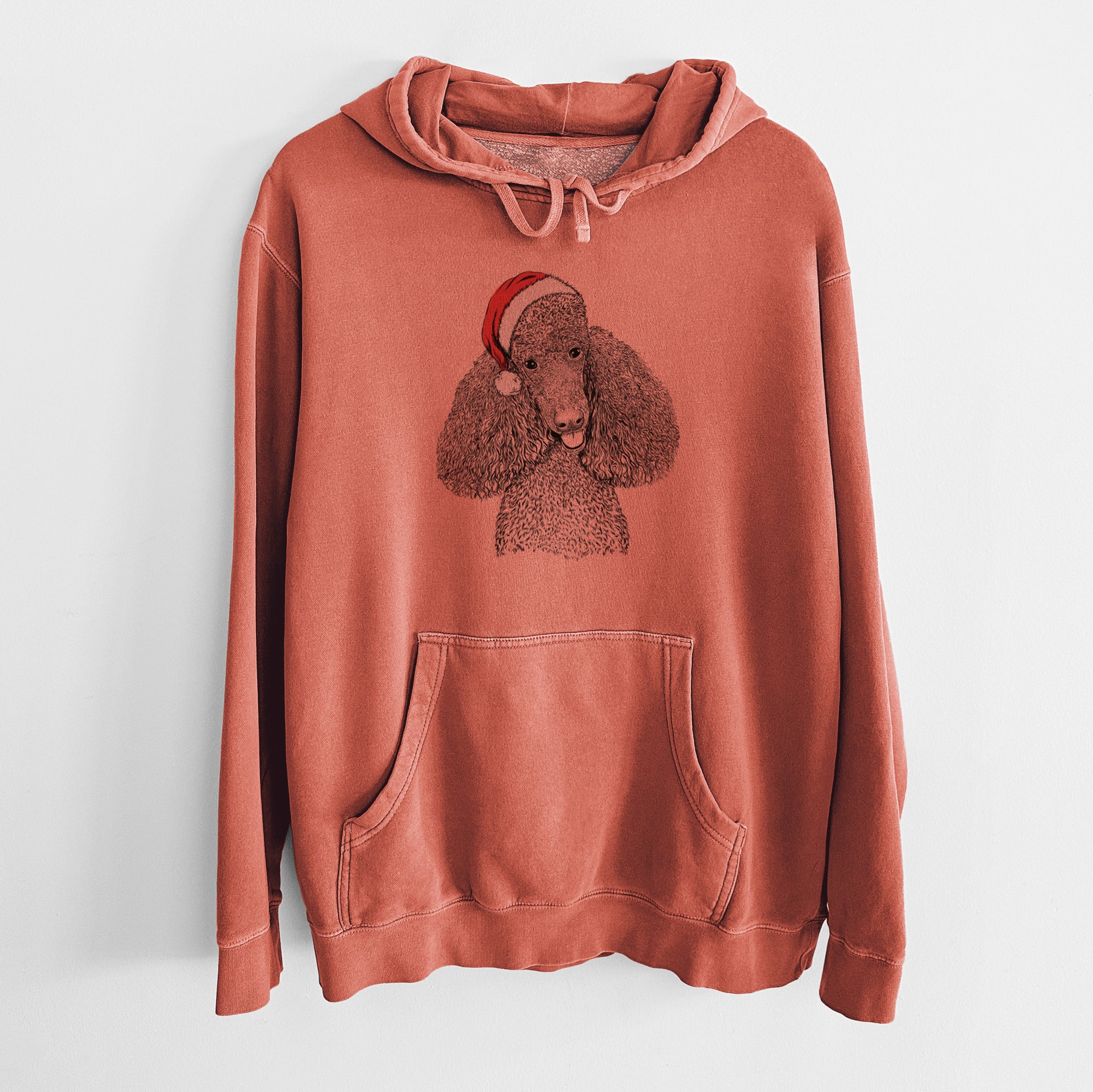 Santa Hat Henry the Standard Poodle - Unisex Pigment Dyed Hoodie