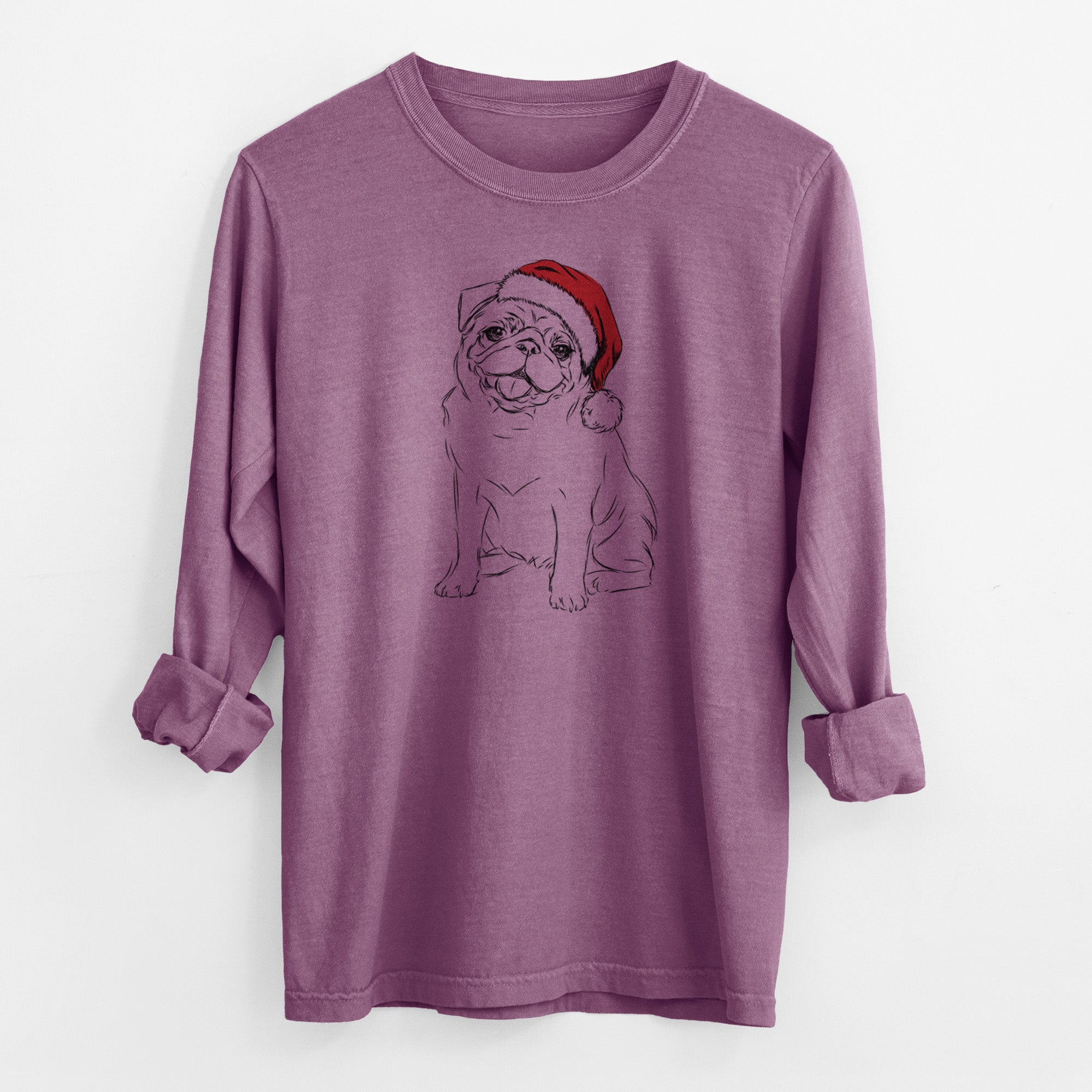 Santa Higgins the Pug - Men's Heavyweight 100% Cotton Long Sleeve