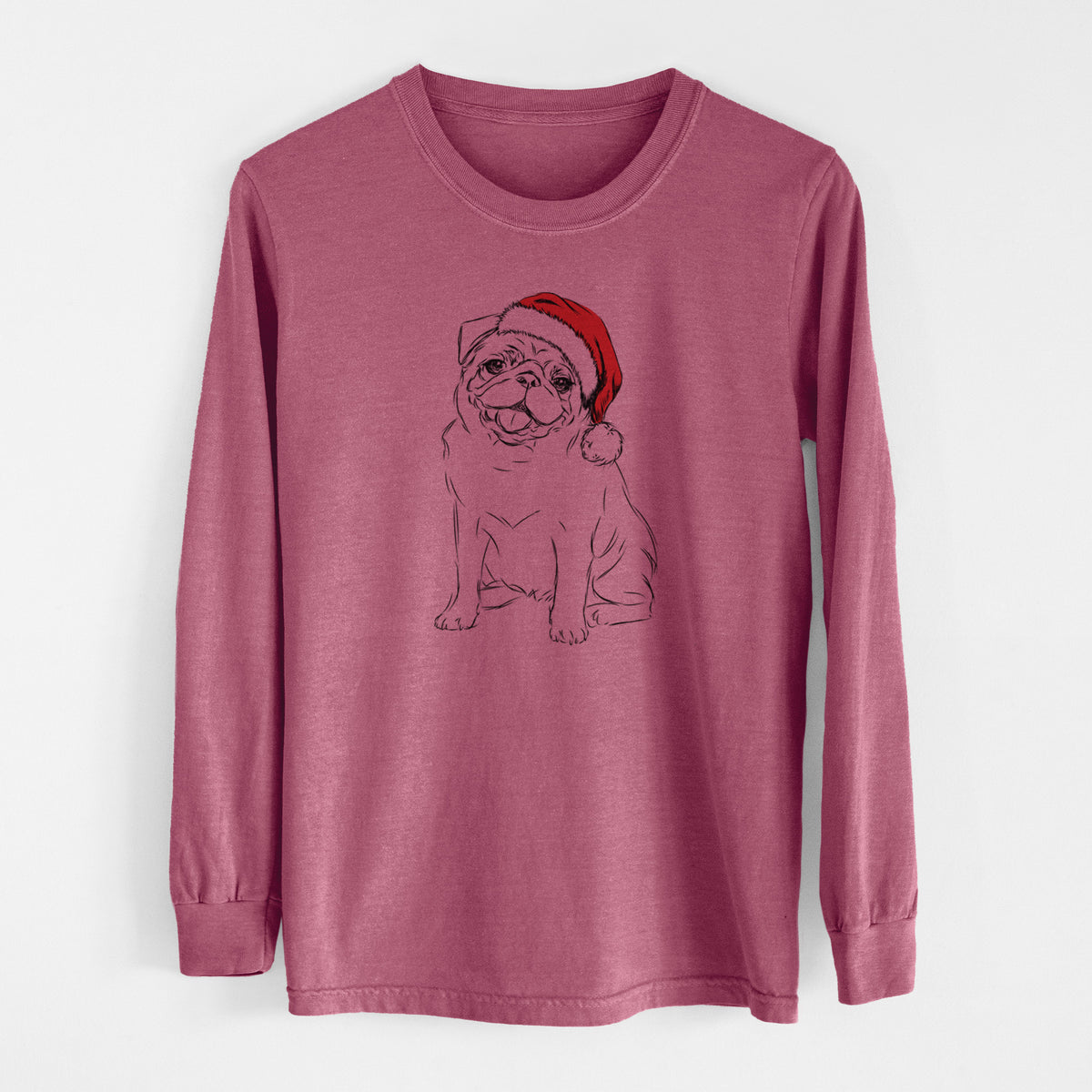 Santa Higgins the Pug - Men&#39;s Heavyweight 100% Cotton Long Sleeve