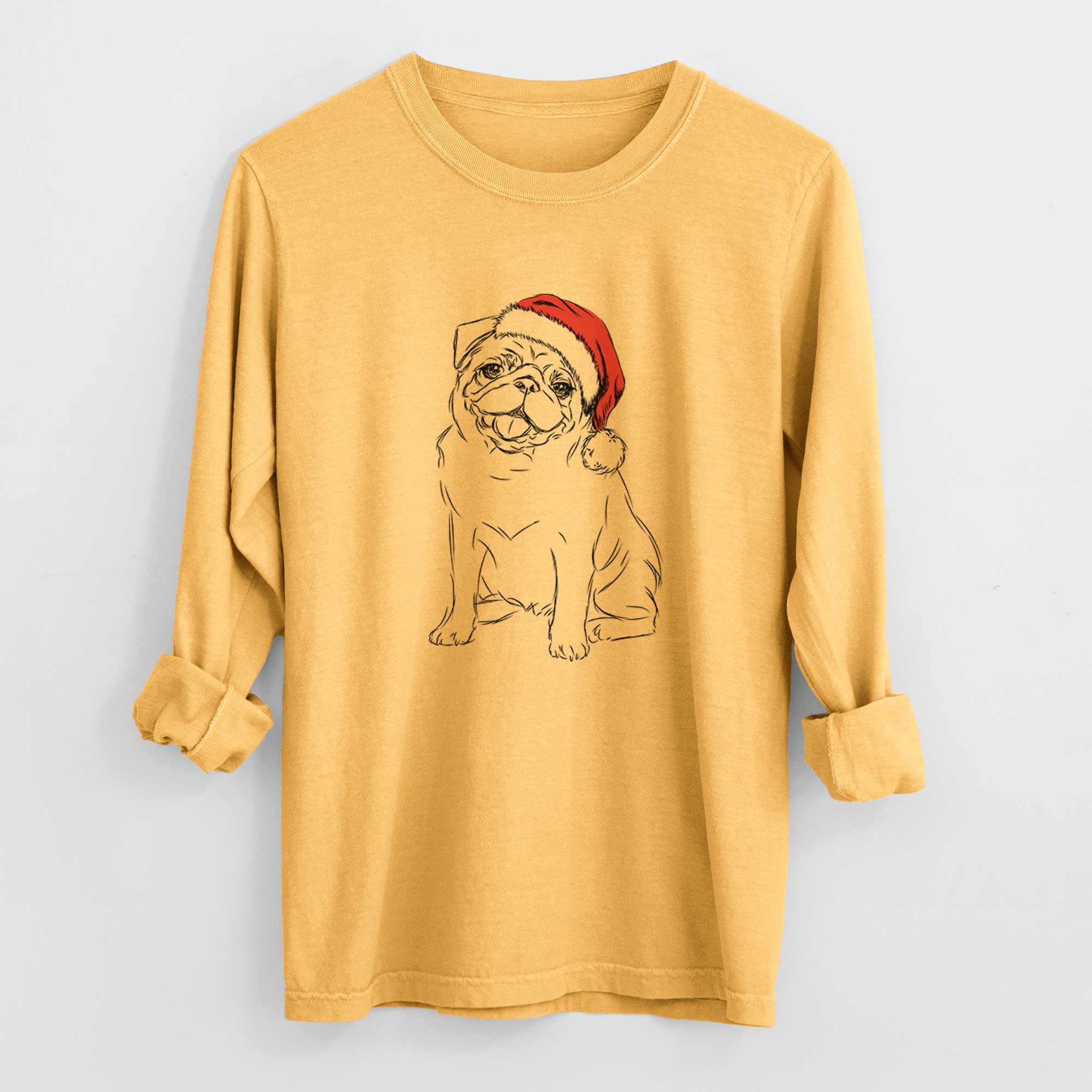 Santa Higgins the Pug - Men's Heavyweight 100% Cotton Long Sleeve