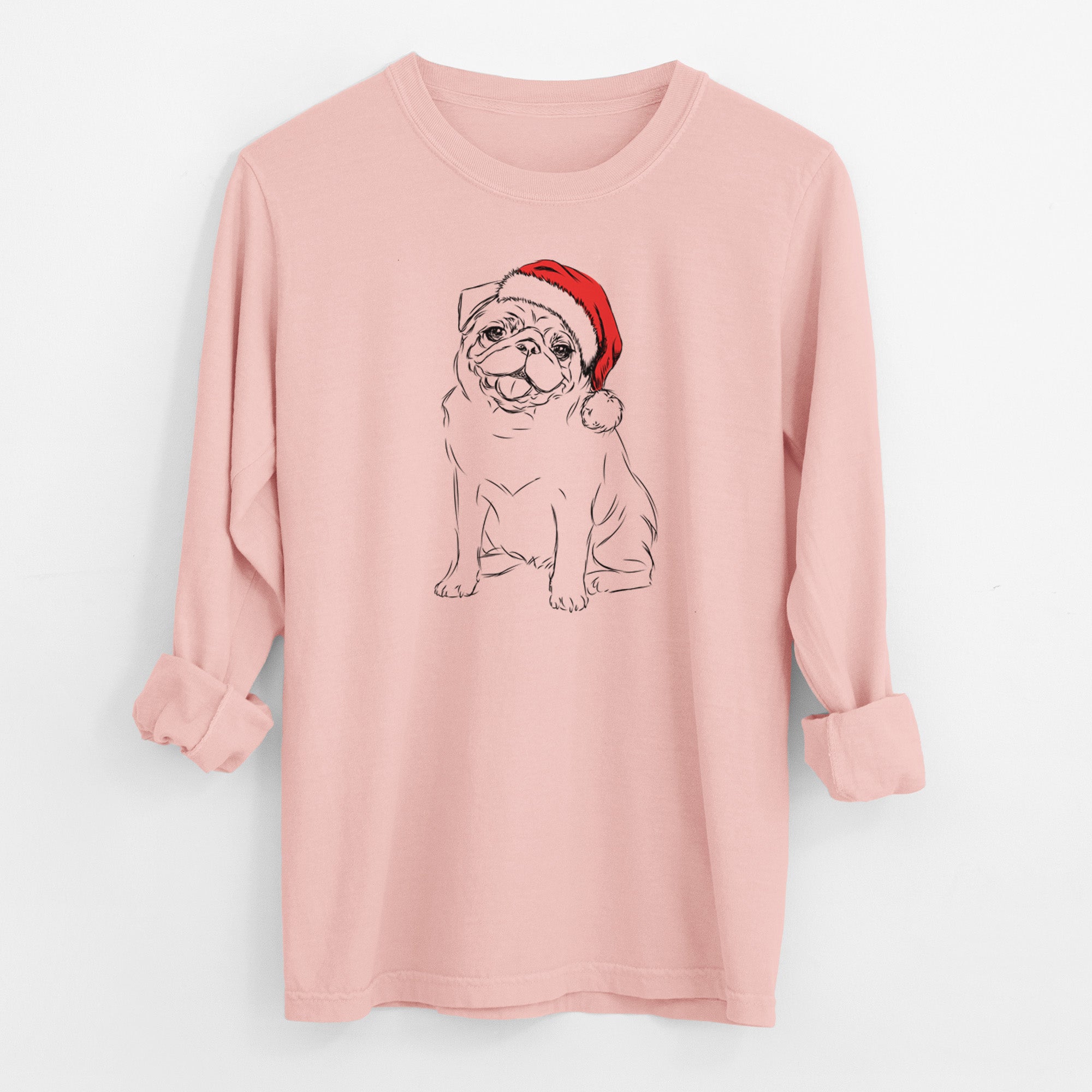 Santa Higgins the Pug - Men's Heavyweight 100% Cotton Long Sleeve