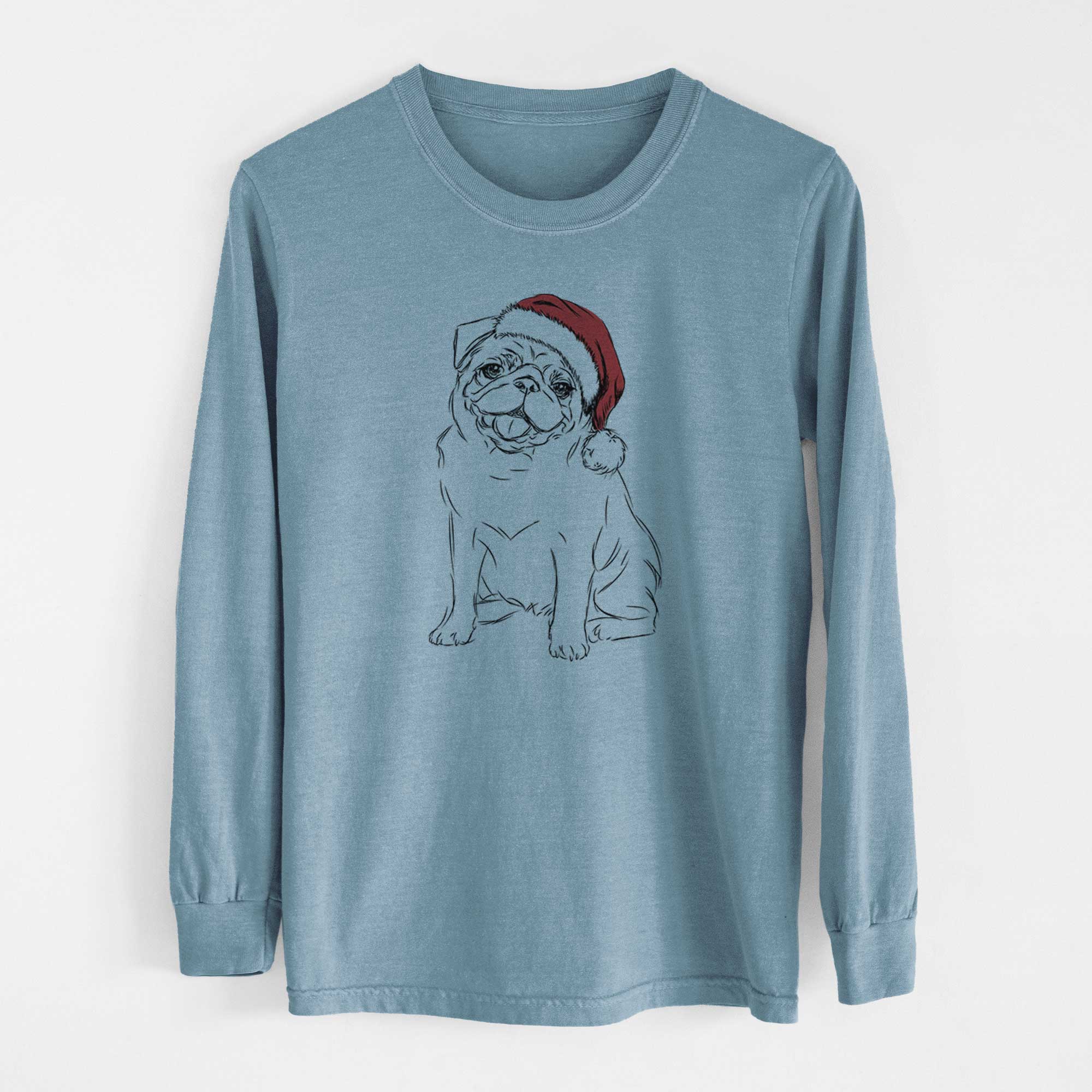 Santa Higgins the Pug - Men's Heavyweight 100% Cotton Long Sleeve