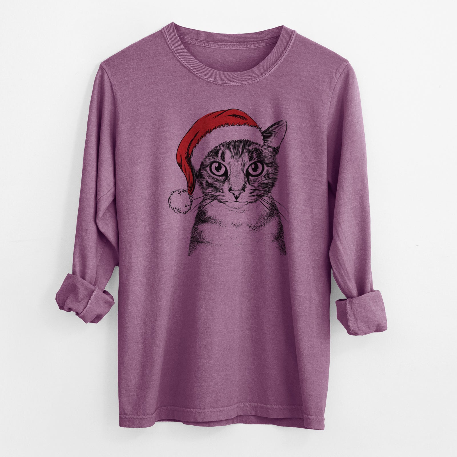 Santa Hobbes the Tabby Cat - Men's Heavyweight 100% Cotton Long Sleeve
