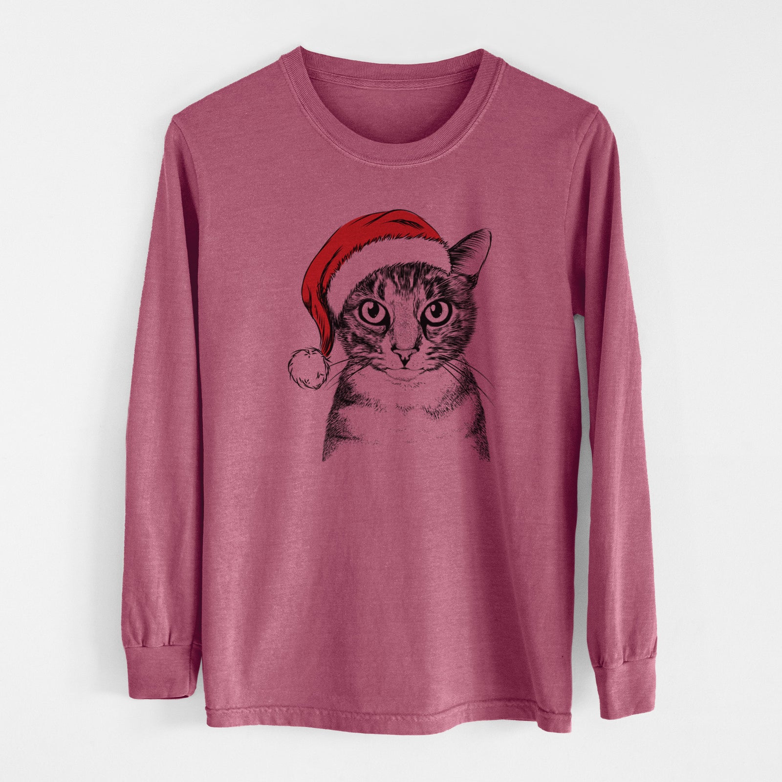 Santa Hobbes the Tabby Cat - Men's Heavyweight 100% Cotton Long Sleeve