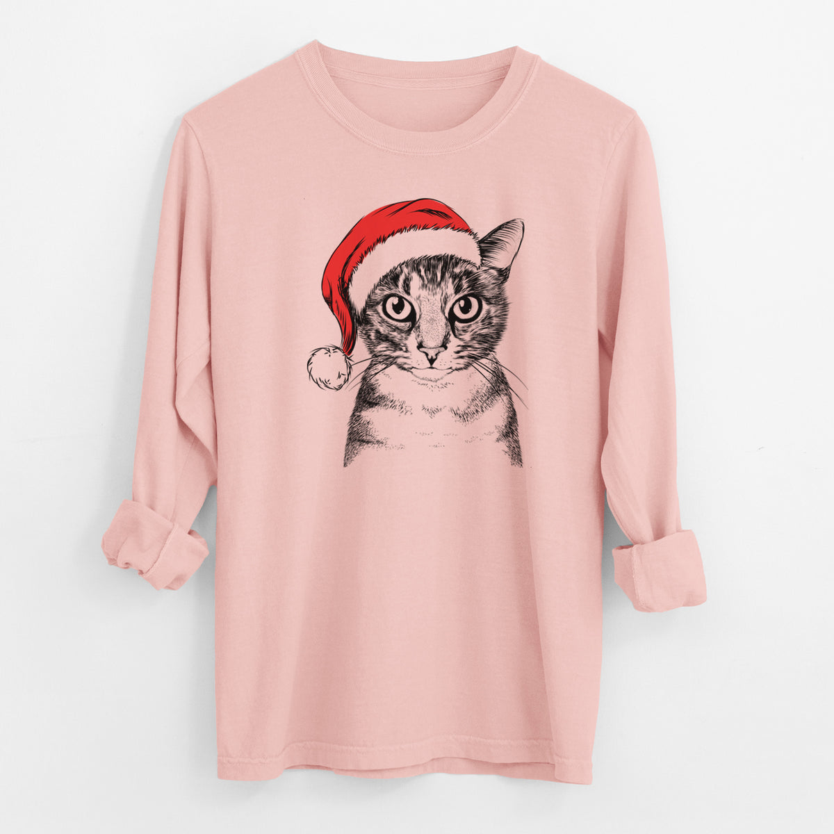 Santa Hobbes the Tabby Cat - Men's Heavyweight 100% Cotton Long Sleeve