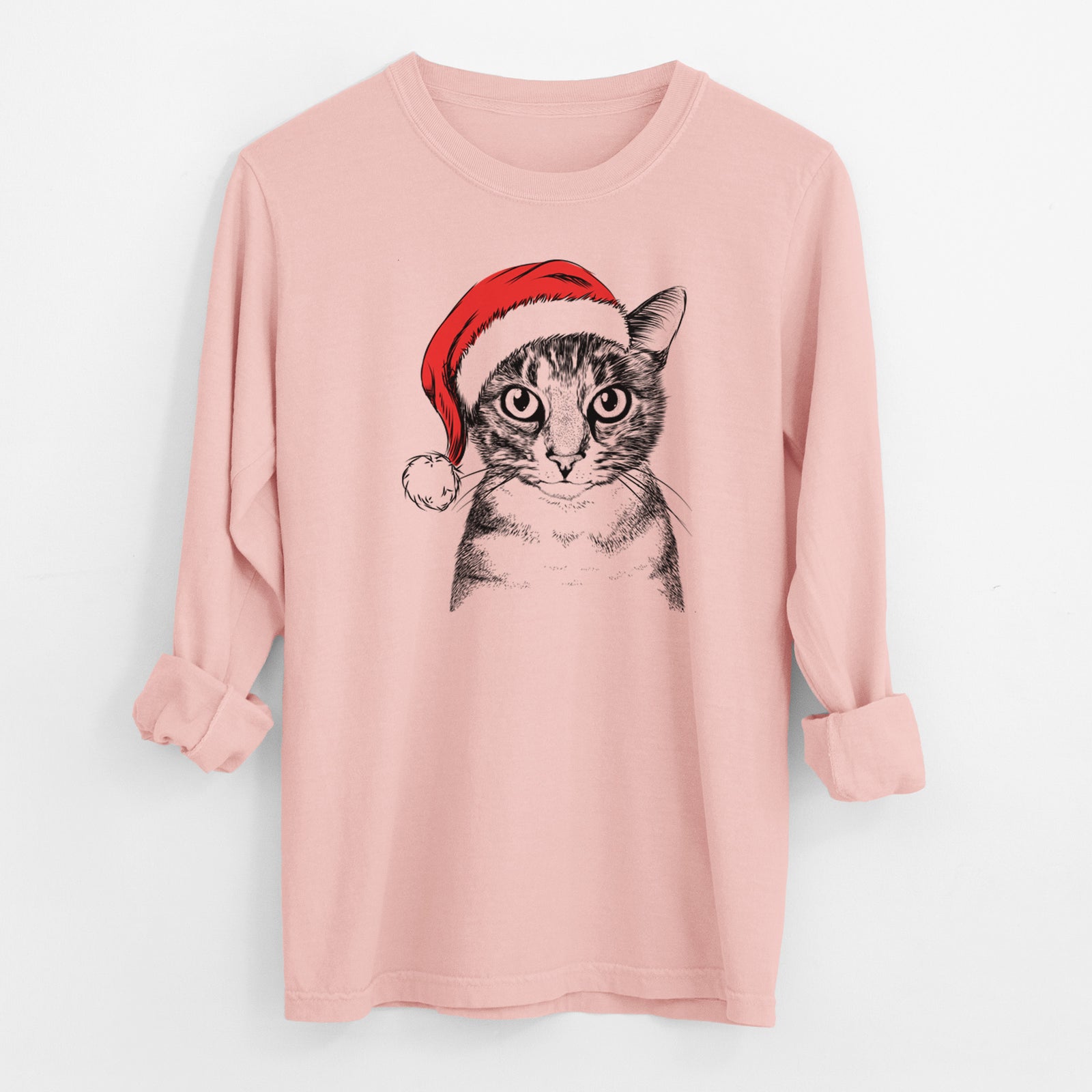 Santa Hobbes the Tabby Cat - Men's Heavyweight 100% Cotton Long Sleeve