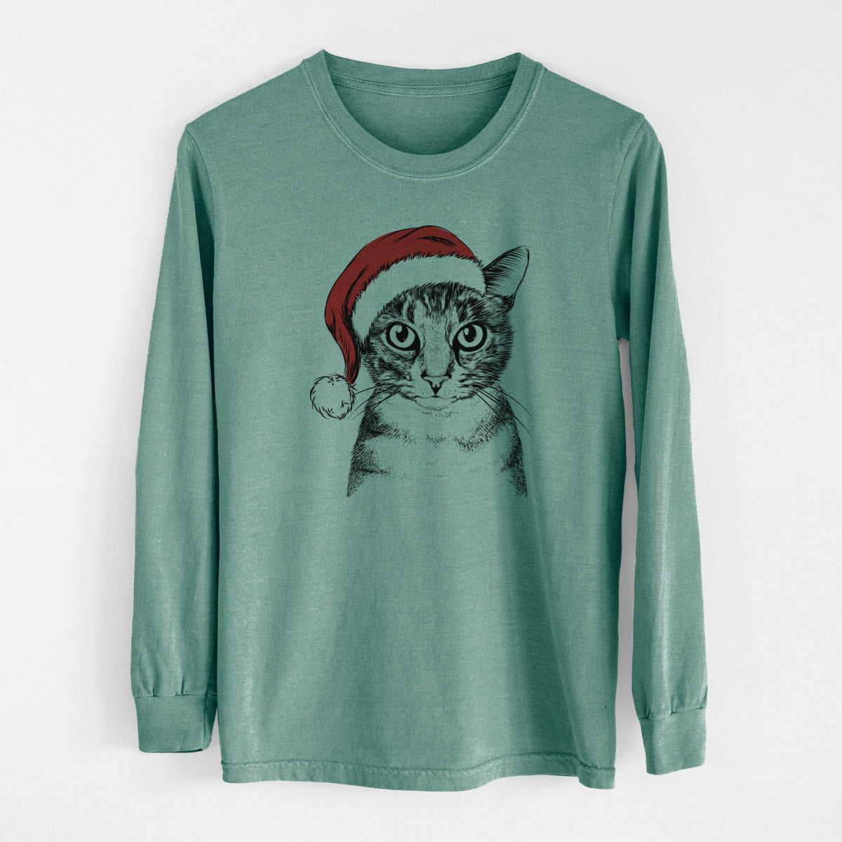 Santa Hobbes the Tabby Cat - Men's Heavyweight 100% Cotton Long Sleeve