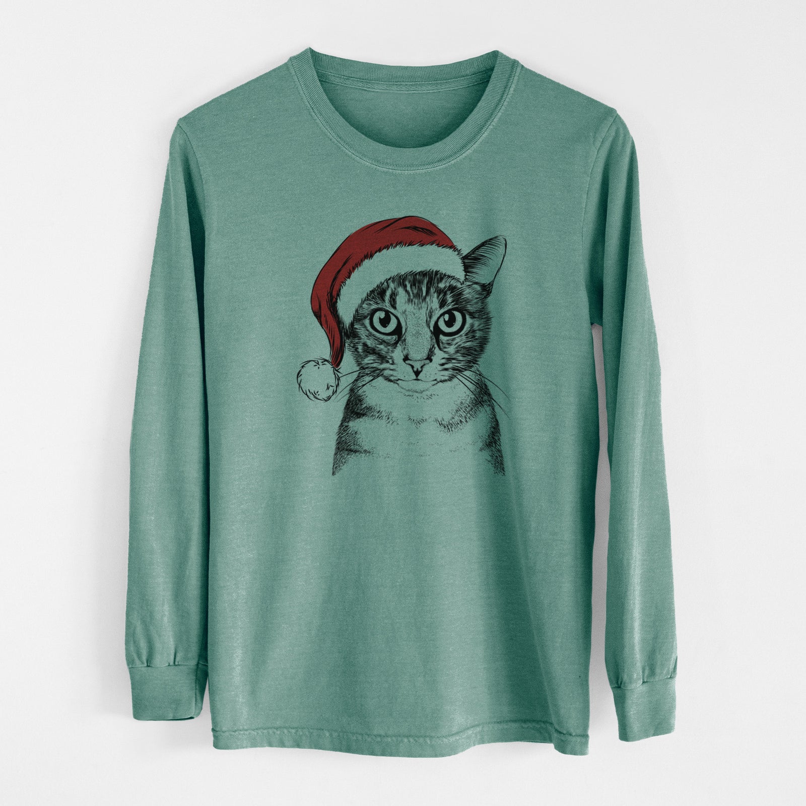 Santa Hobbes the Tabby Cat - Men's Heavyweight 100% Cotton Long Sleeve