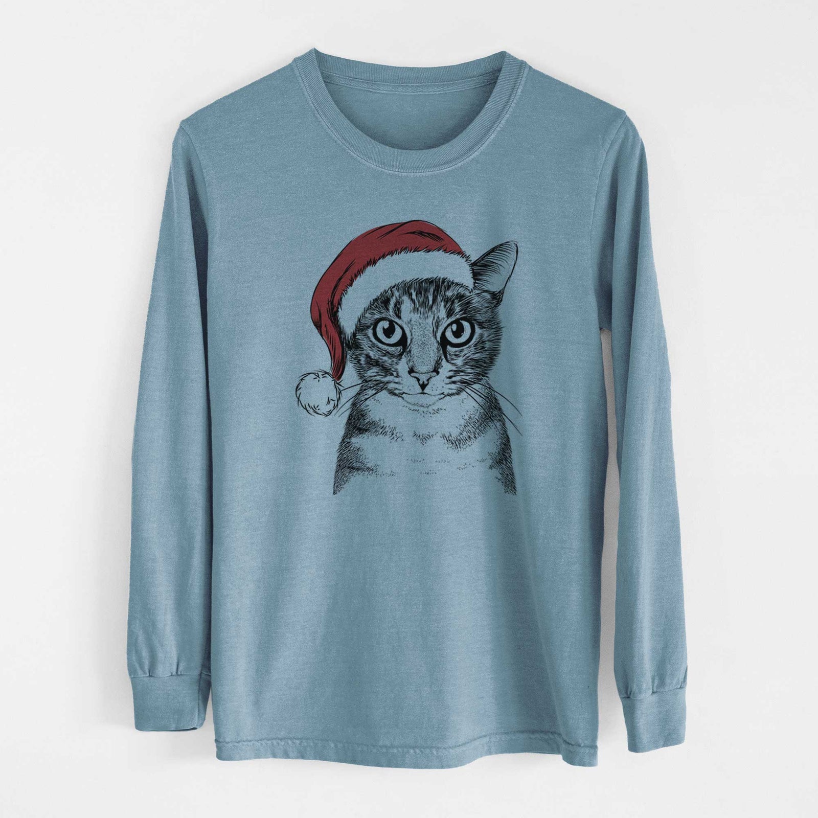 Santa Hobbes the Tabby Cat - Men's Heavyweight 100% Cotton Long Sleeve
