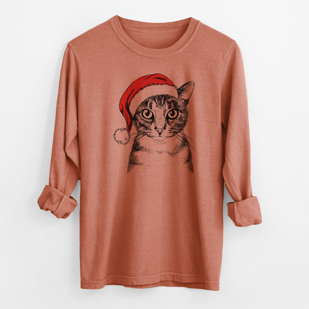 Santa Hobbes the Tabby Cat - Men's Heavyweight 100% Cotton Long Sleeve
