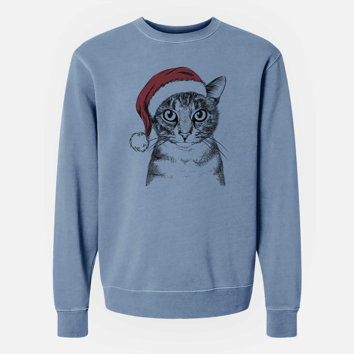 Santa Hobbes the Tabby Cat - Unisex Pigment Dyed Crew Sweatshirt