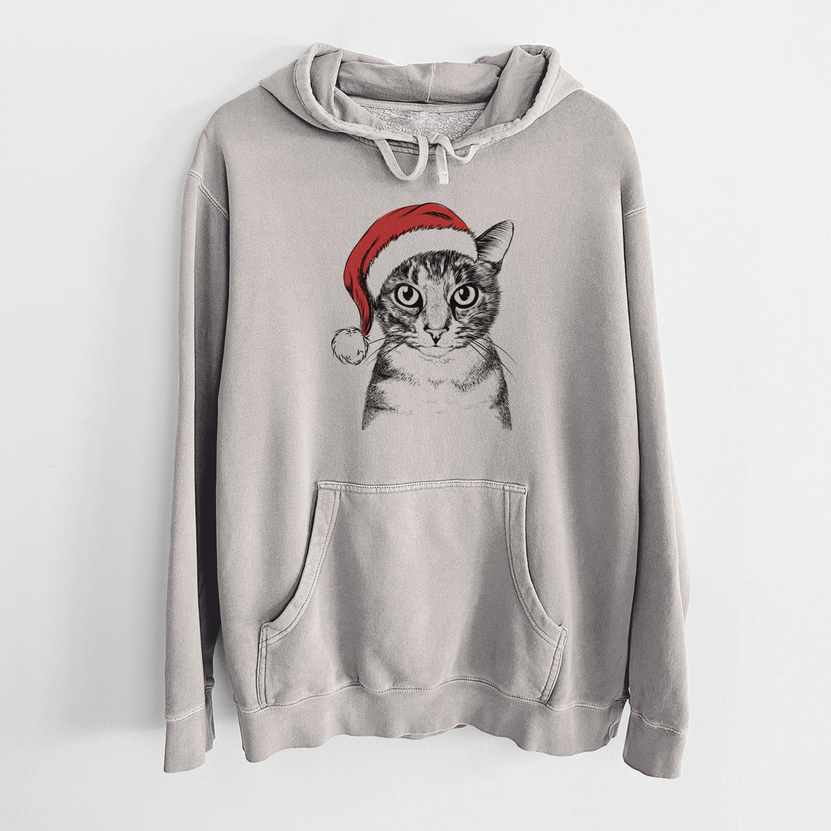 Santa Hat Hobbes the Tabby Cat - Unisex Pigment Dyed Hoodie