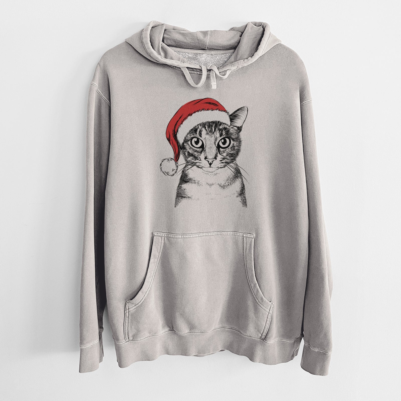 Santa Hat Hobbes the Tabby Cat - Unisex Pigment Dyed Hoodie