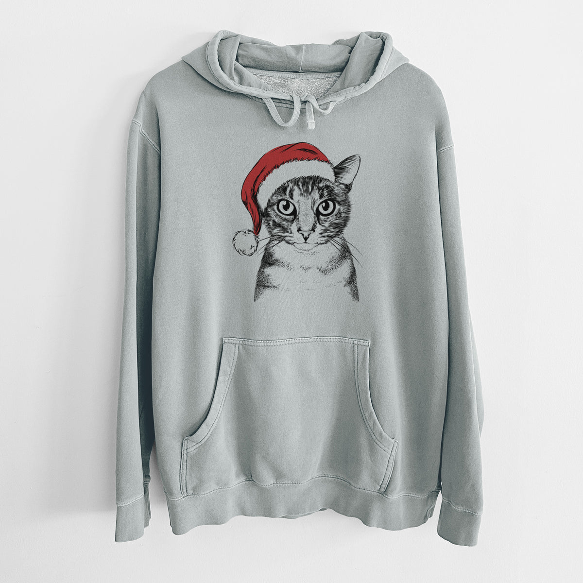 Santa Hat Hobbes the Tabby Cat - Unisex Pigment Dyed Hoodie