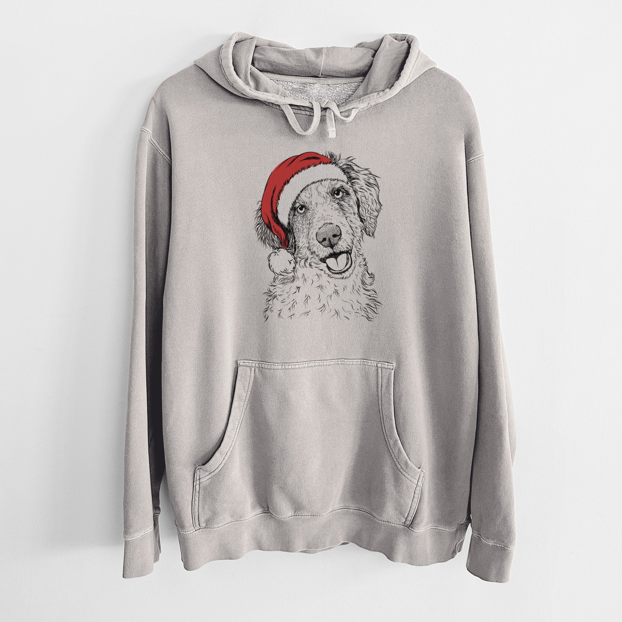 Santa Hat Hoge the Aussiedoodle - Unisex Pigment Dyed Hoodie