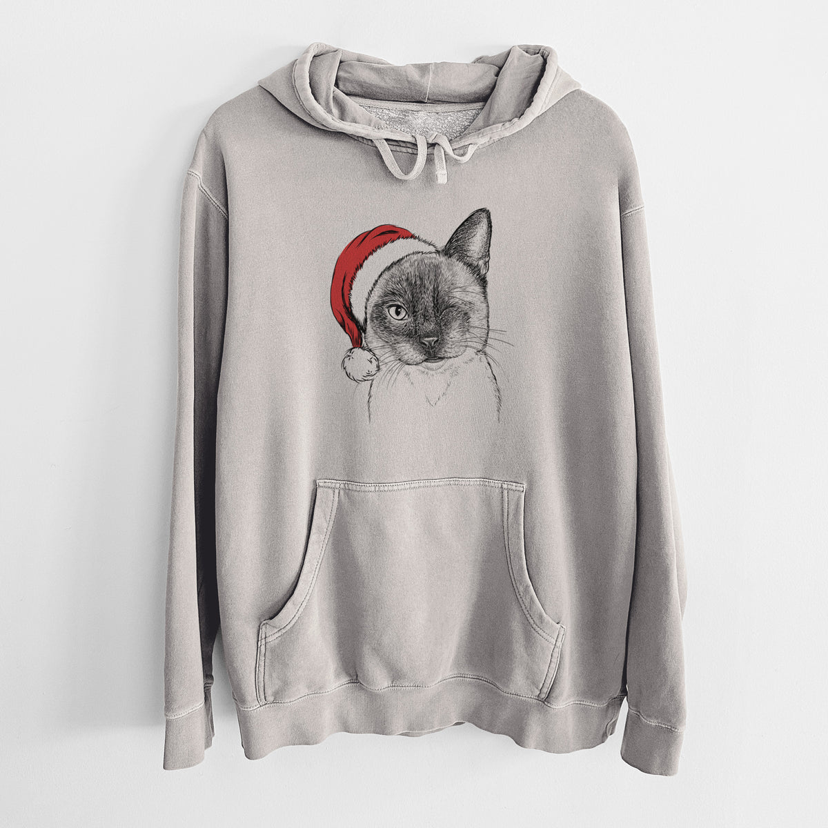 Santa Hat Hoggle the Siamese Cat - Unisex Pigment Dyed Hoodie