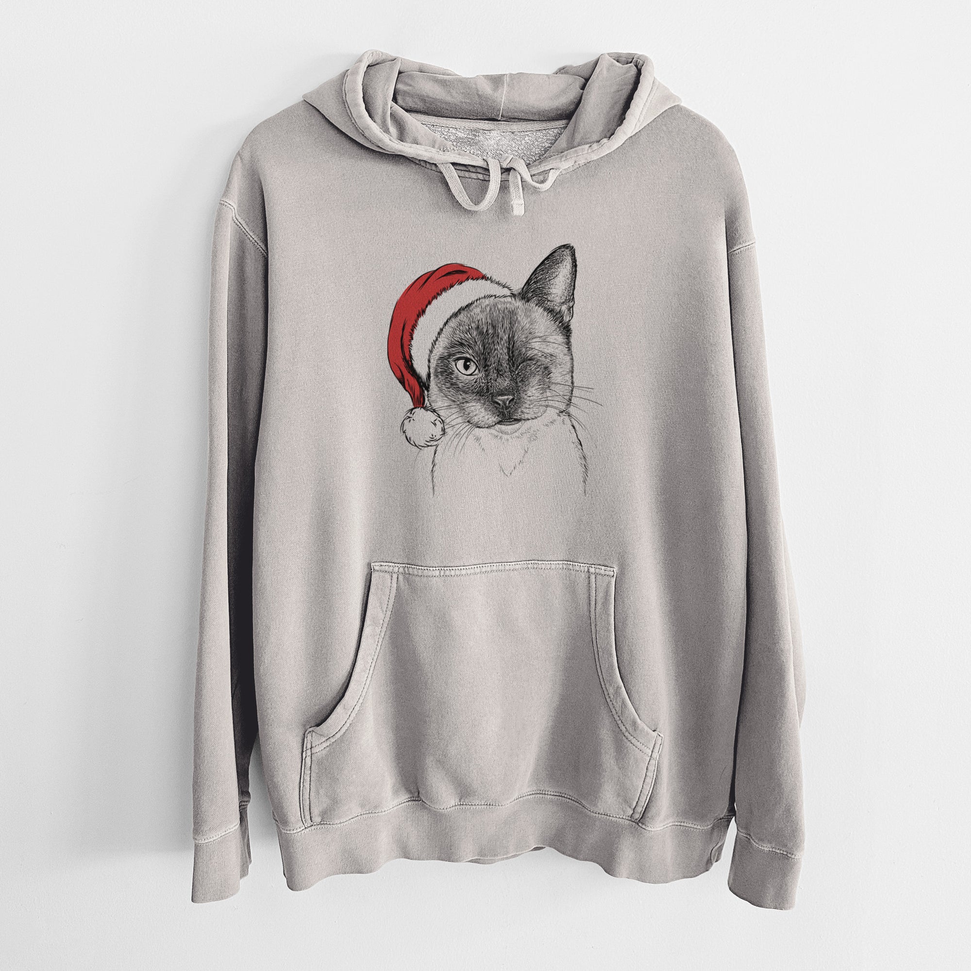 Santa Hat Hoggle the Siamese Cat - Unisex Pigment Dyed Hoodie