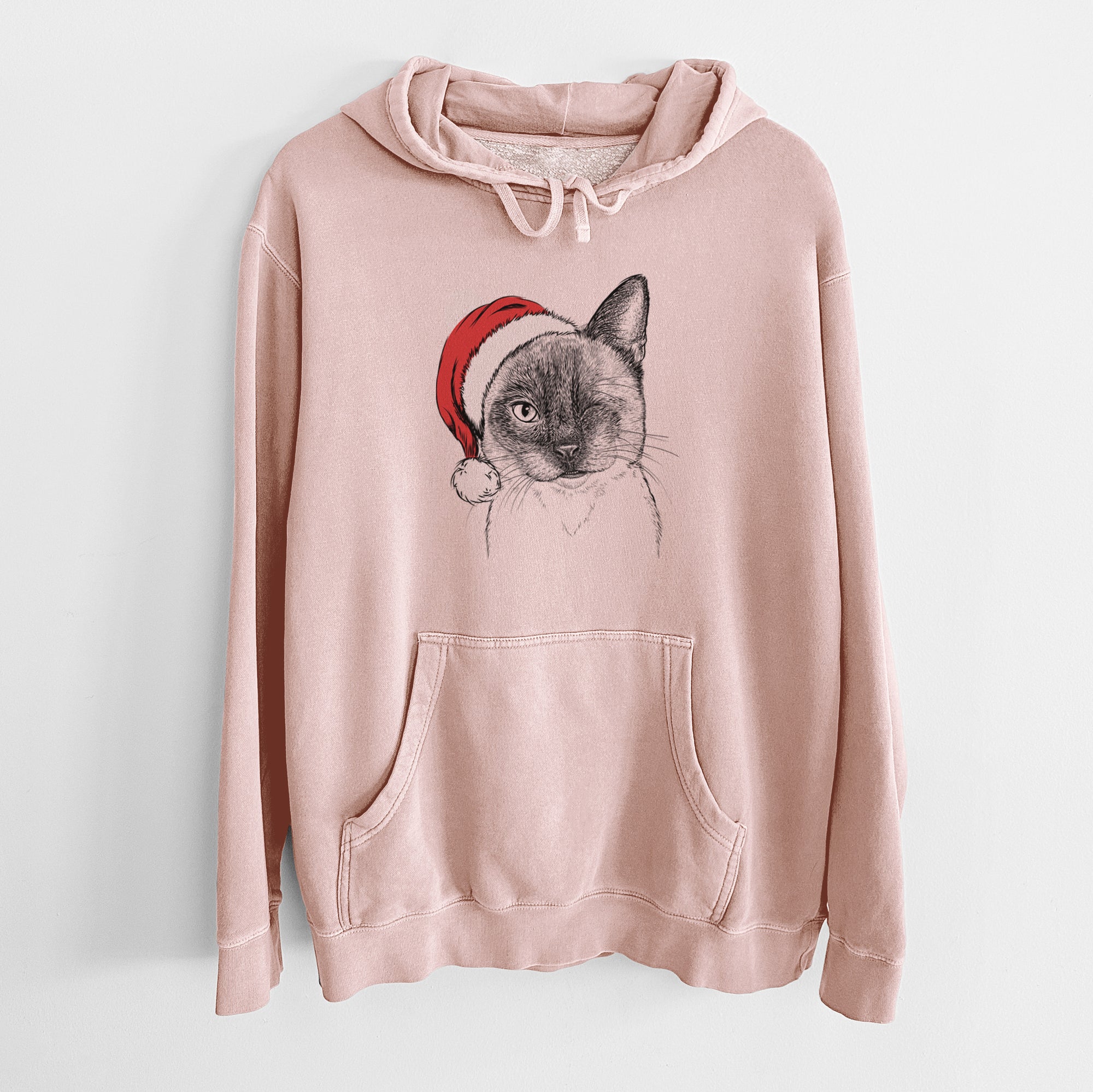 Santa Hat Hoggle the Siamese Cat - Unisex Pigment Dyed Hoodie
