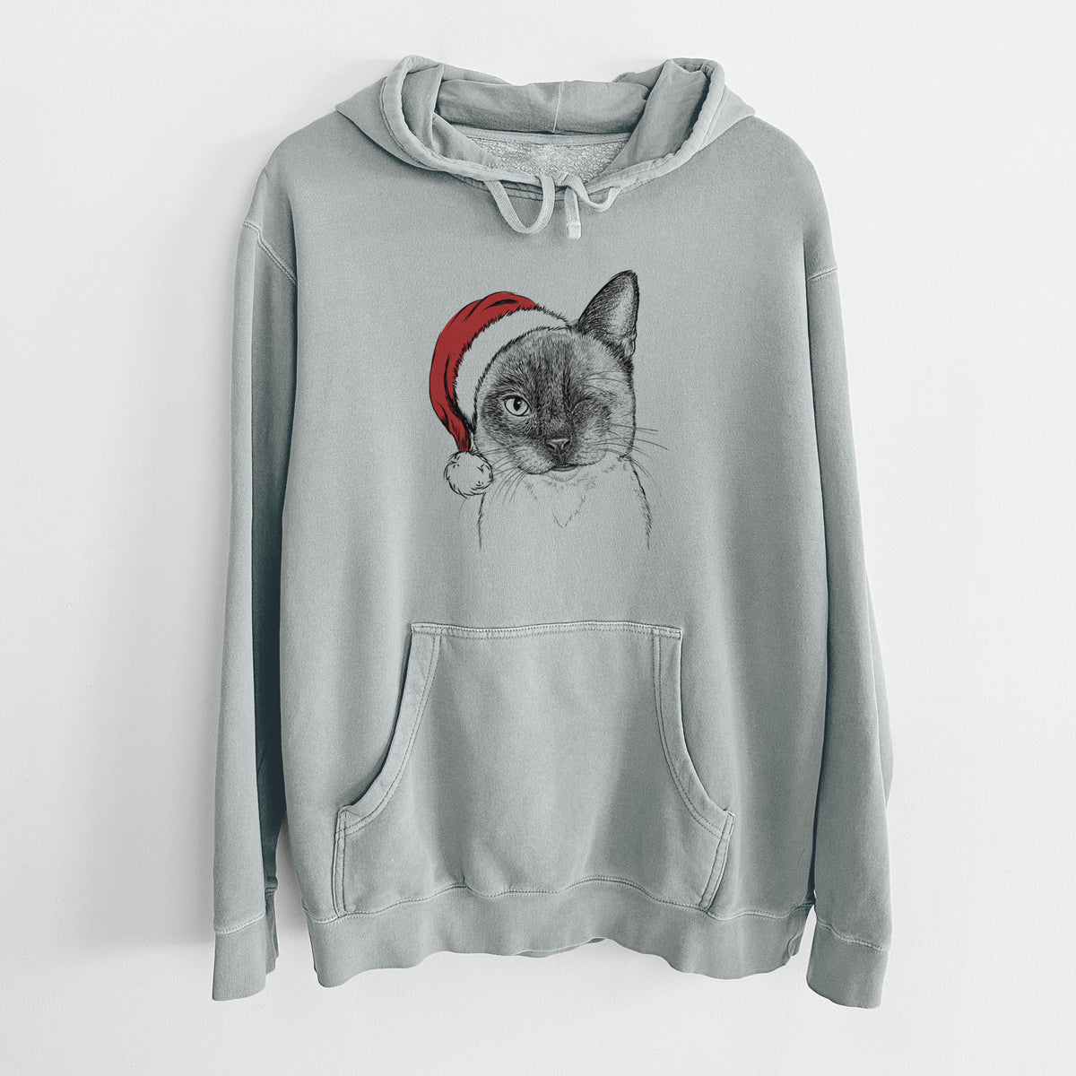 Santa Hat Hoggle the Siamese Cat - Unisex Pigment Dyed Hoodie