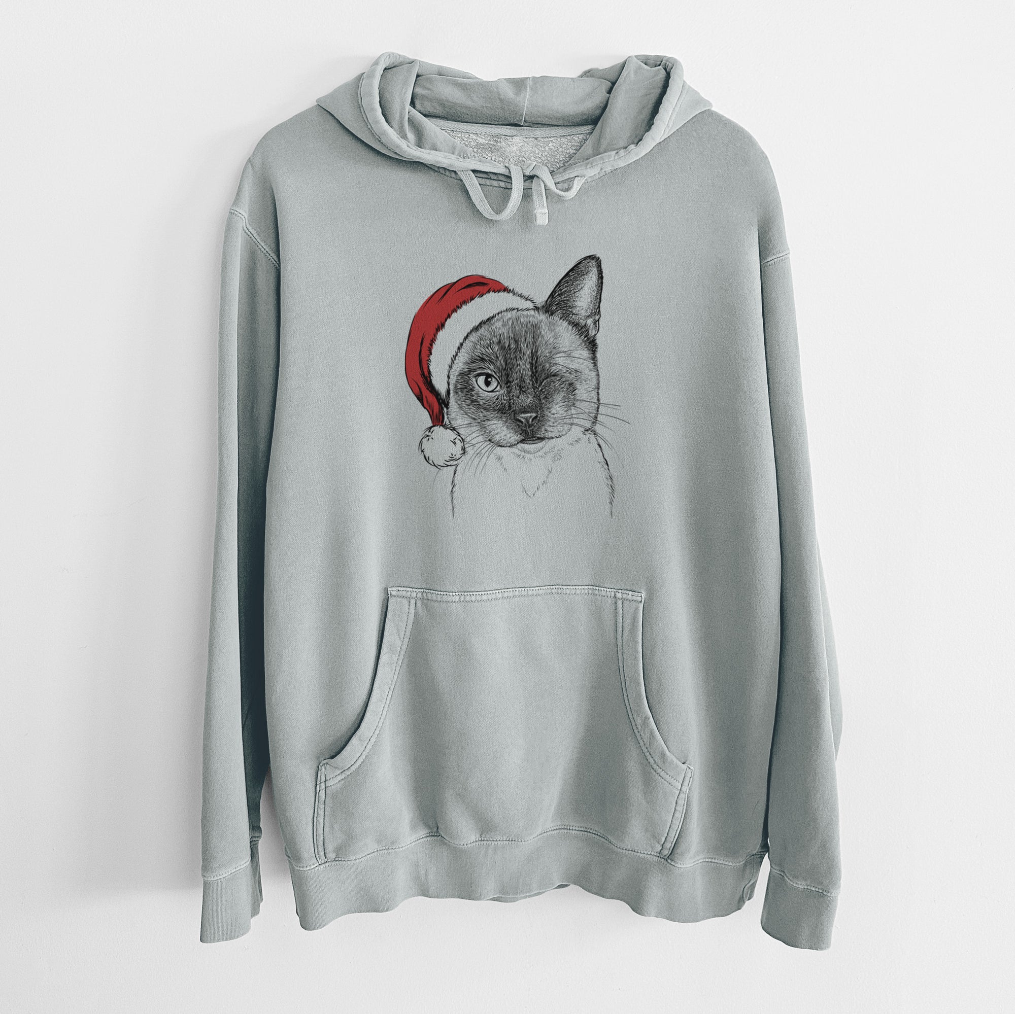 Santa Hat Hoggle the Siamese Cat - Unisex Pigment Dyed Hoodie