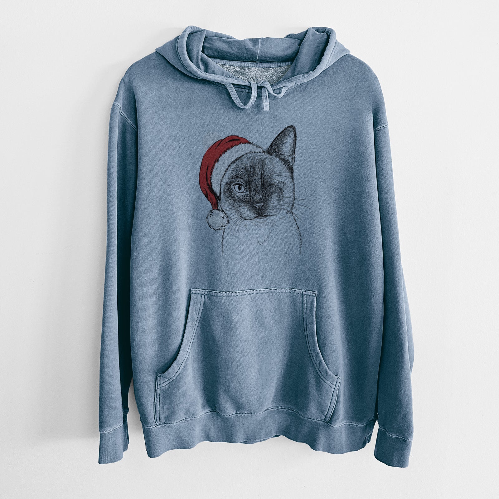 Santa Hat Hoggle the Siamese Cat - Unisex Pigment Dyed Hoodie