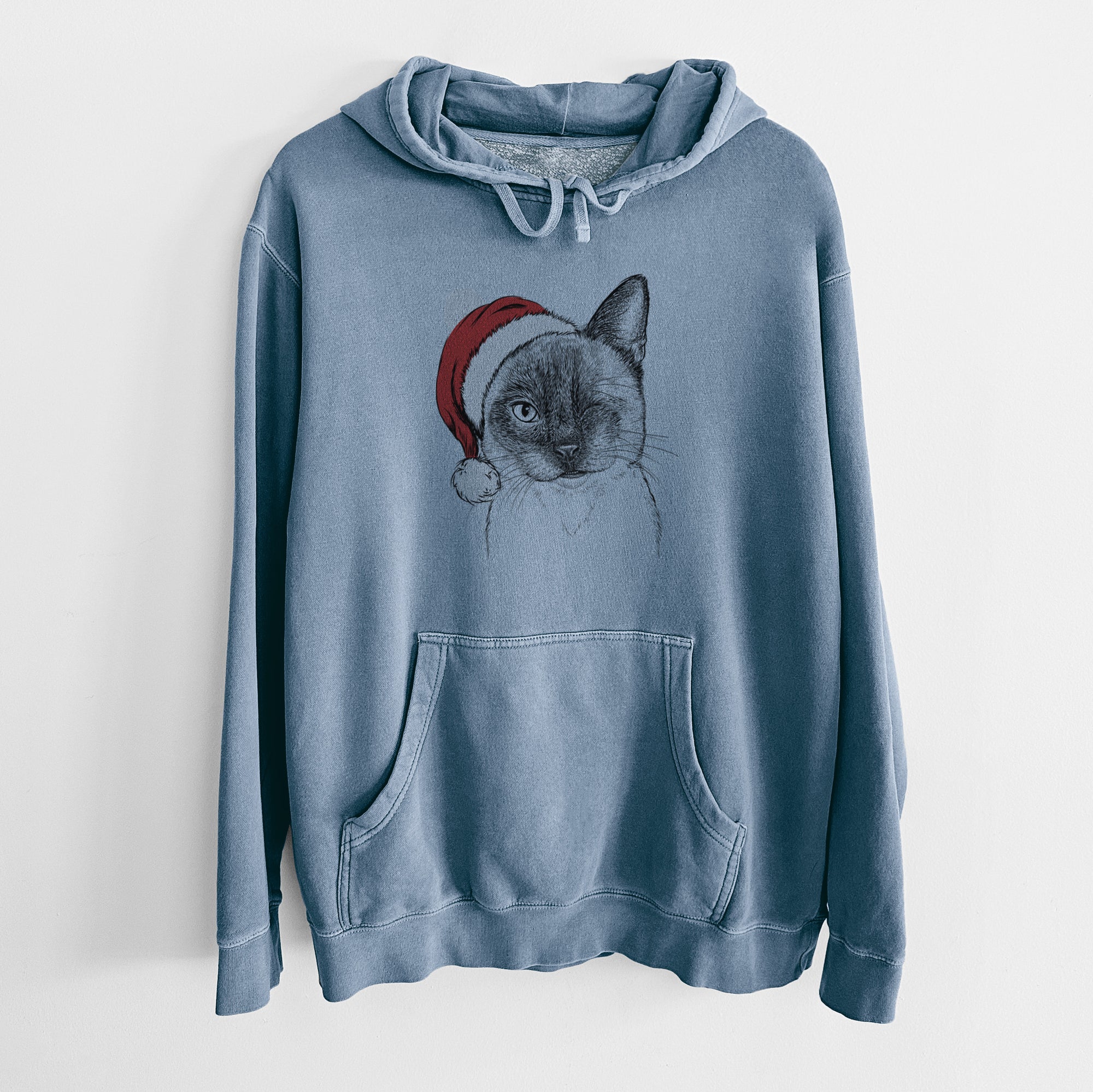 Santa Hat Hoggle the Siamese Cat - Unisex Pigment Dyed Hoodie