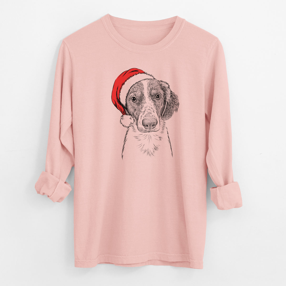 Santa Holly the Brittany Spaniel - Men's Heavyweight 100% Cotton Long Sleeve
