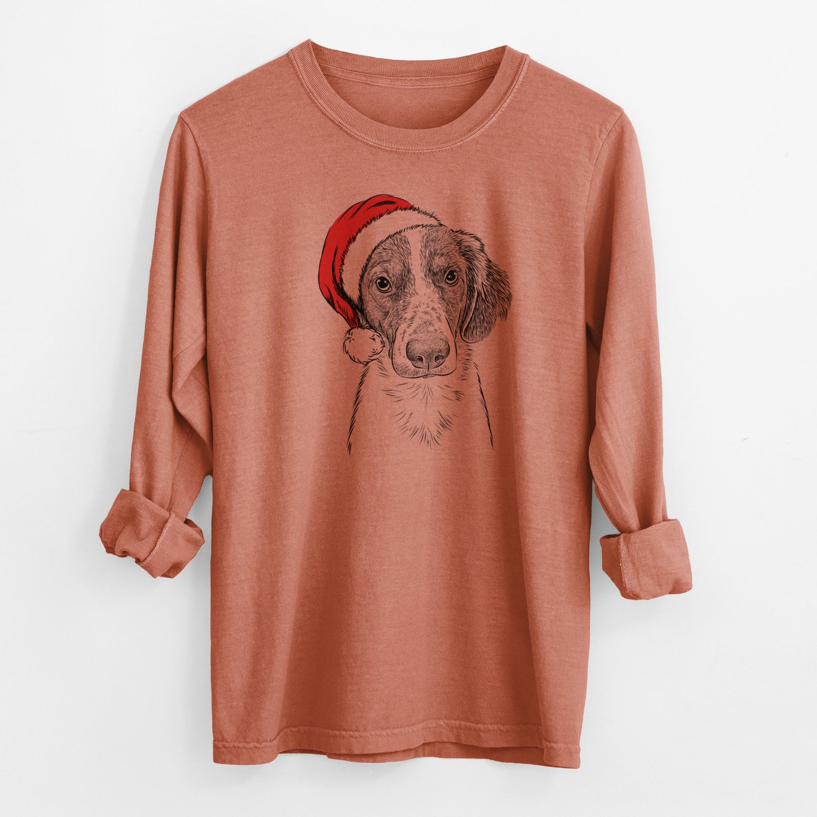 Santa Holly the Brittany Spaniel - Men's Heavyweight 100% Cotton Long Sleeve