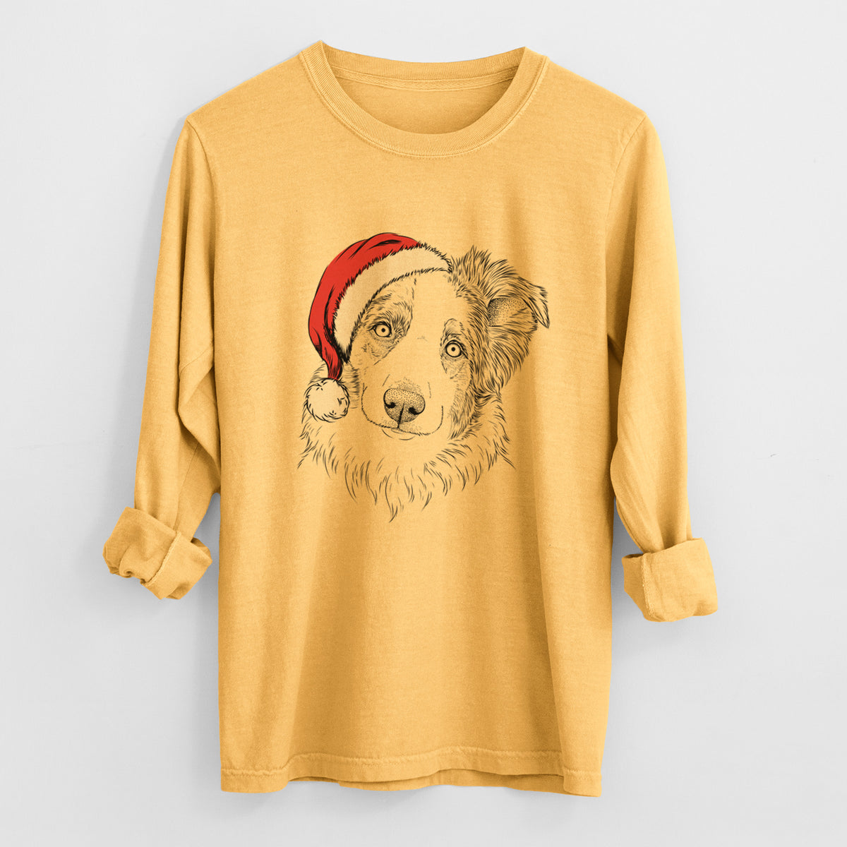 Santa HoneyBee the Miniature Australian Shepherd - Men's Heavyweight 100% Cotton Long Sleeve