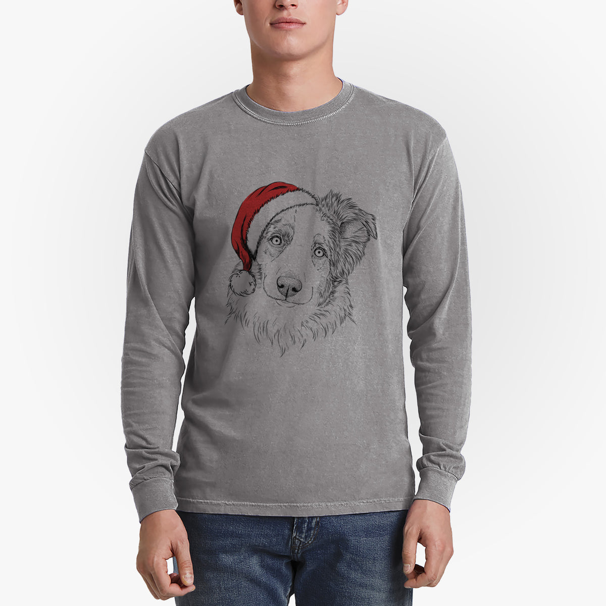 Santa HoneyBee the Miniature Australian Shepherd - Heavyweight 100% Cotton Long Sleeve