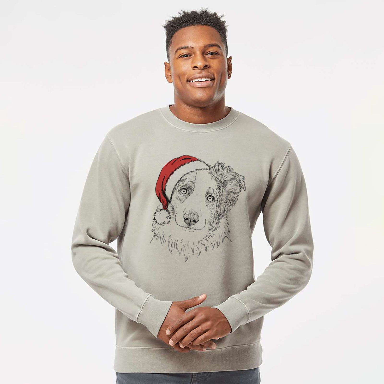 Santa HoneyBee the Miniature Australian Shepherd - Unisex Pigment Dyed Crew Sweatshirt