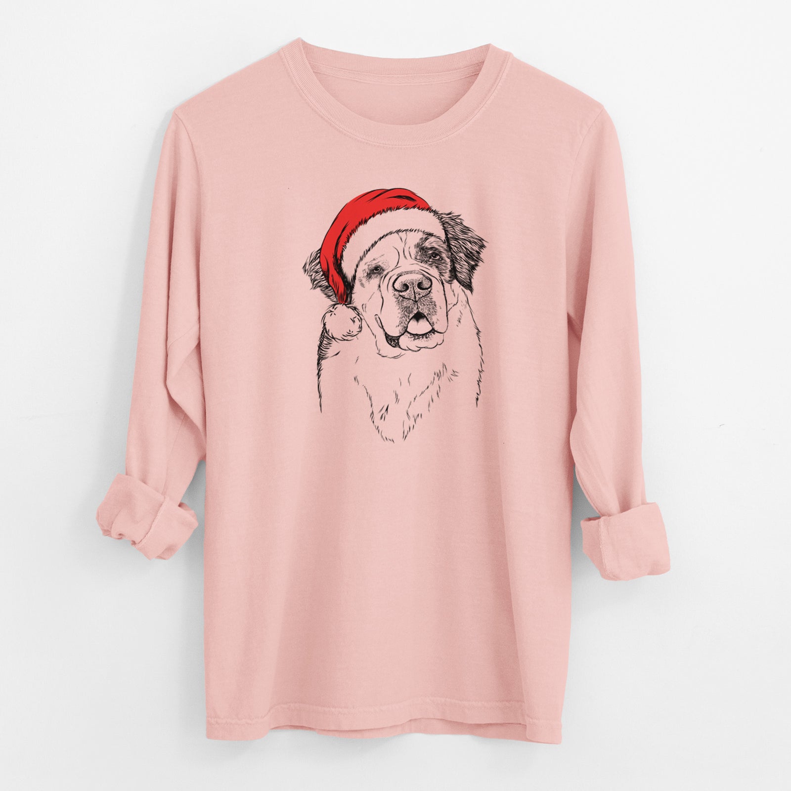 Santa Hook the Saint Bernard - Men's Heavyweight 100% Cotton Long Sleeve