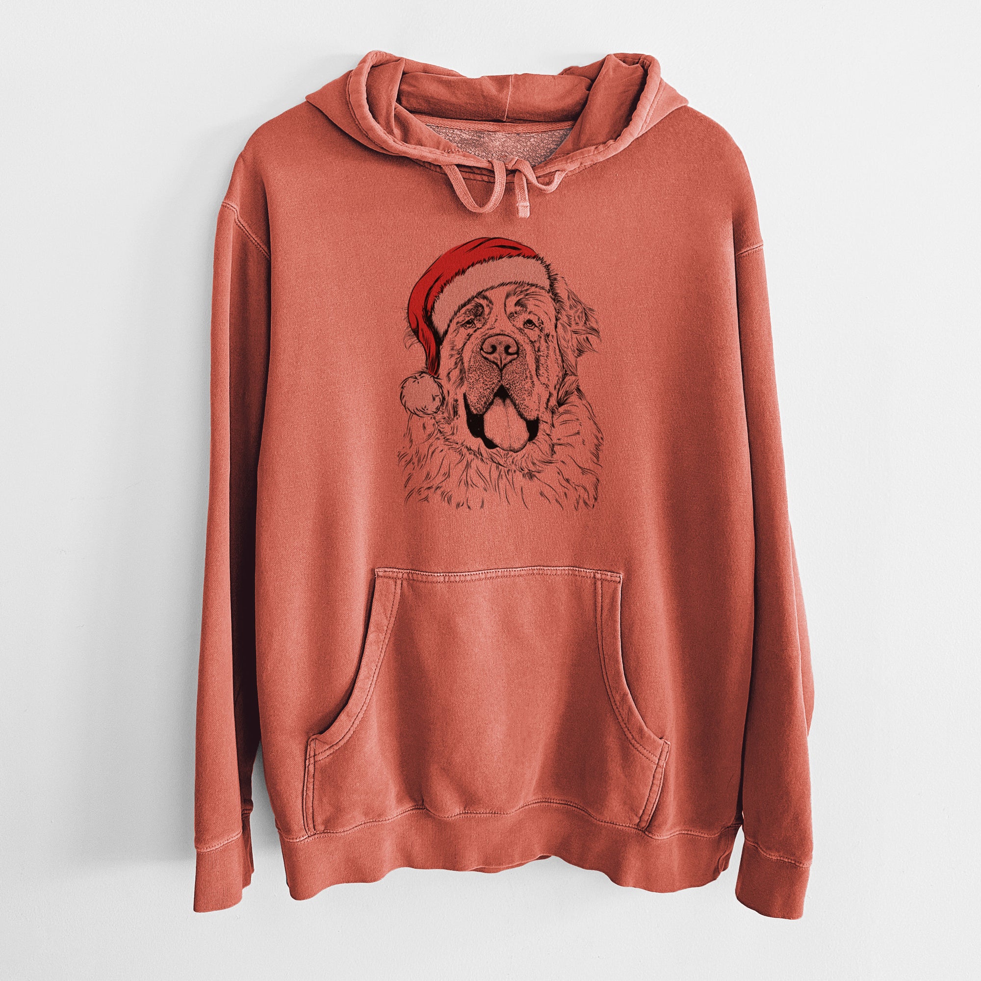 Santa Hat Hoss the Saint Bernard - Unisex Pigment Dyed Hoodie