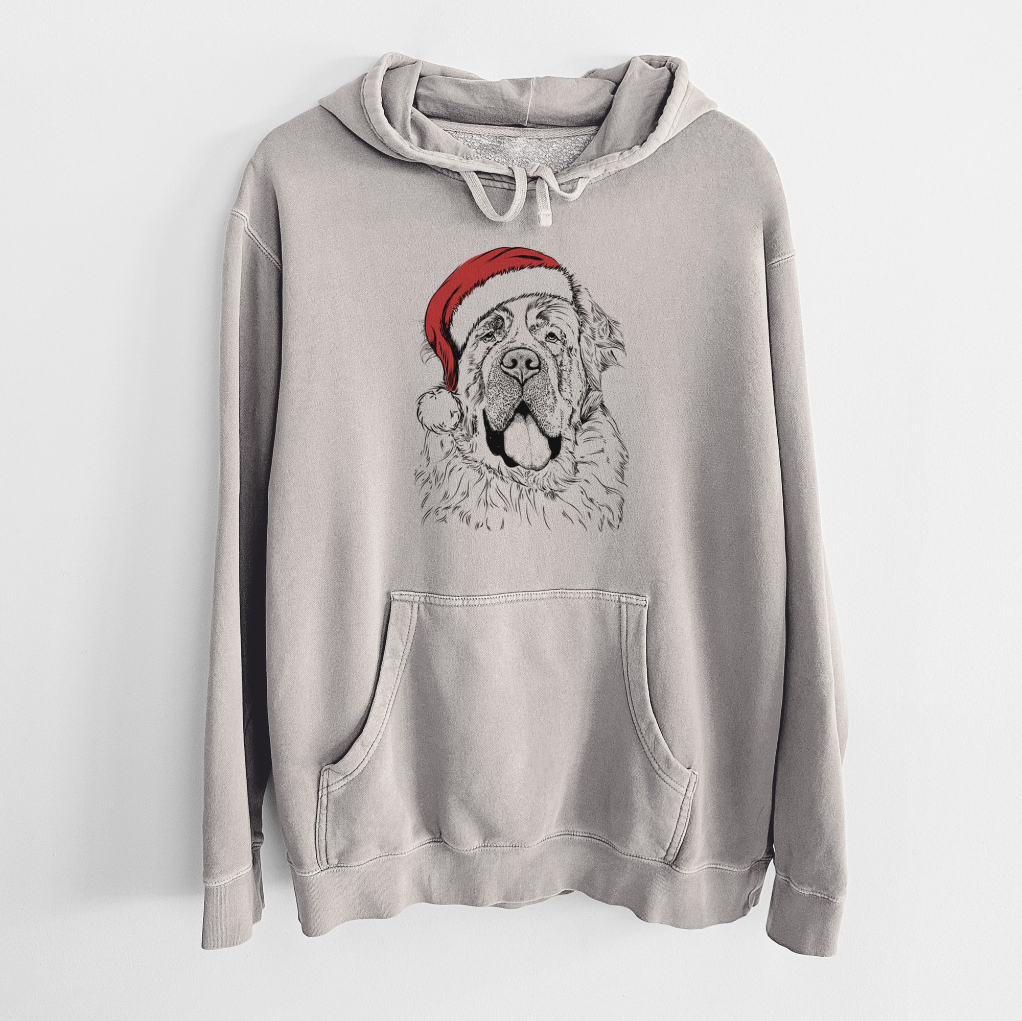 Santa Hat Hoss the Saint Bernard - Unisex Pigment Dyed Hoodie