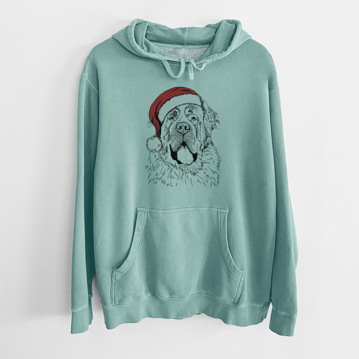 Santa Hat Hoss the Saint Bernard - Unisex Pigment Dyed Hoodie